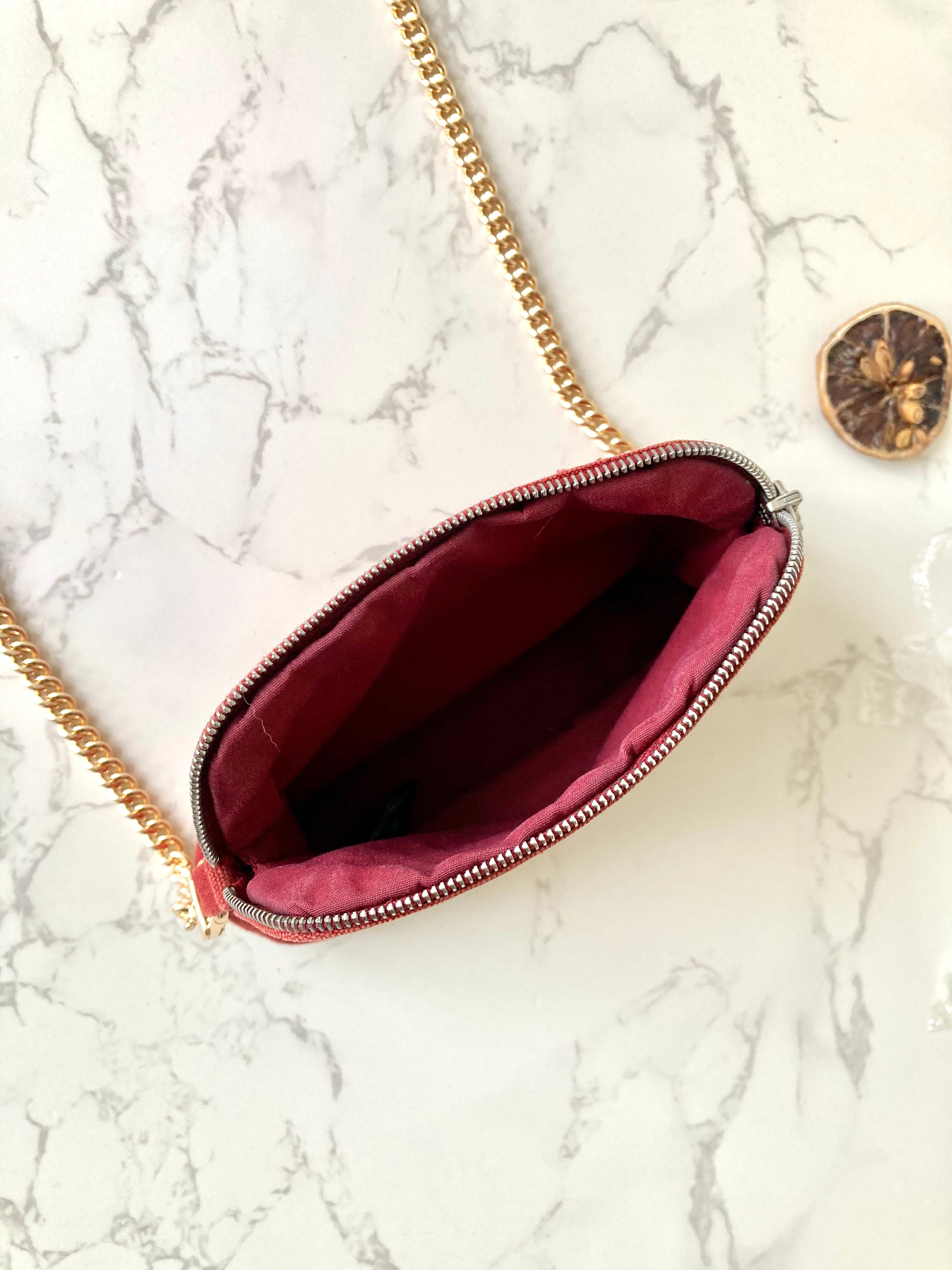 HERMES light red canvas leather with chain small bag/clutch bag/side bag/underarm bag