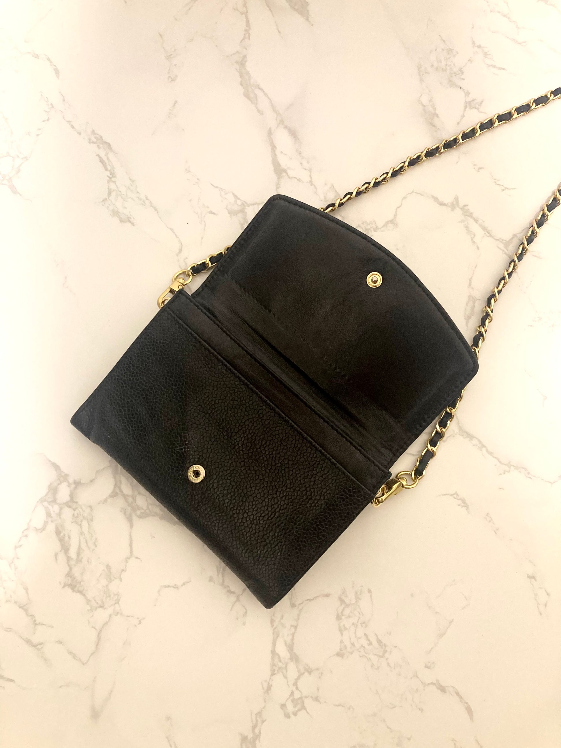 CHANEL Black Caviar Leather Chain Shoulder Bag (Add-on)