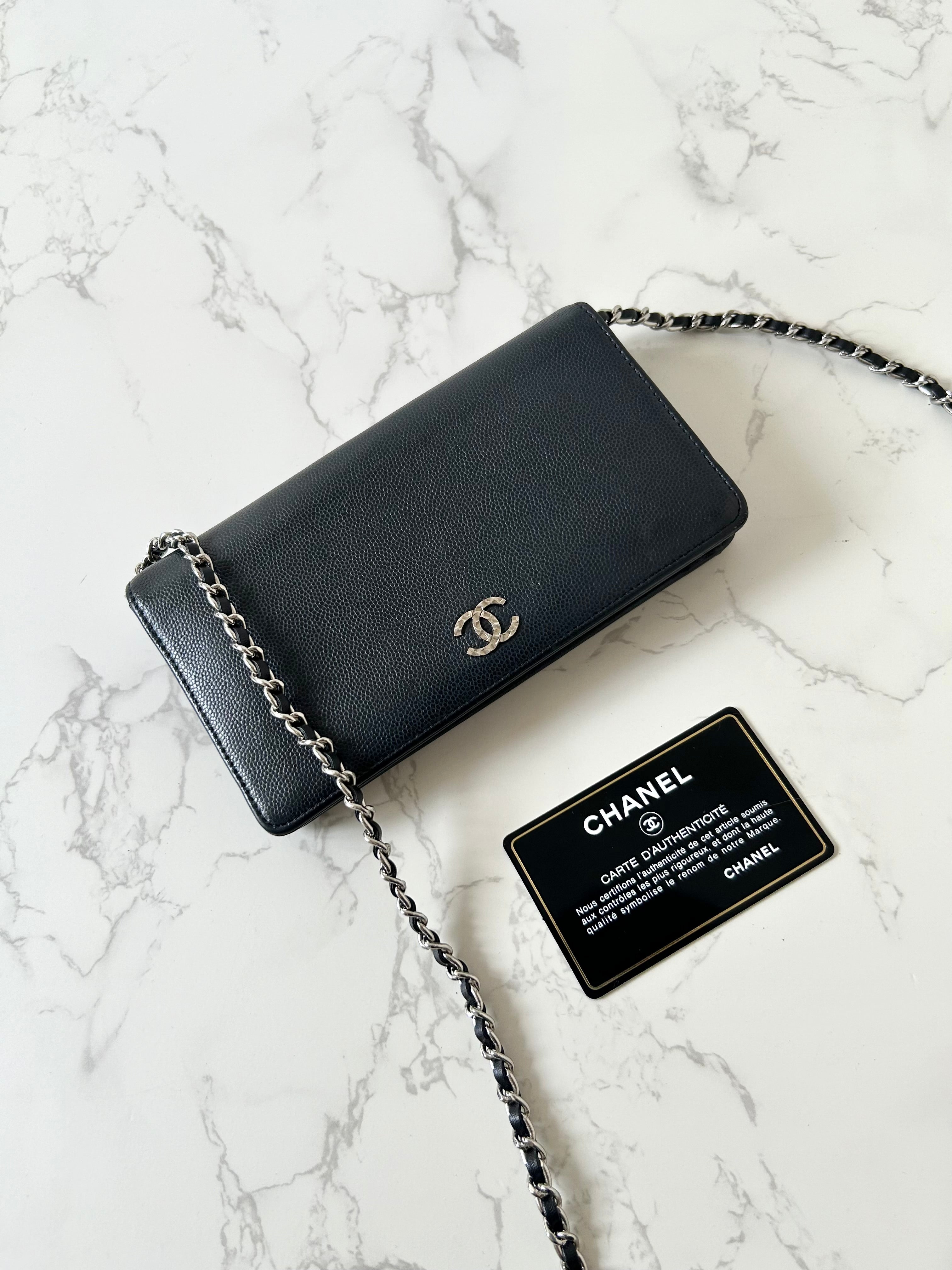 CHANEL Black Caviar Leather WOC Long Wallet / Side Bag / Crossbody Bag