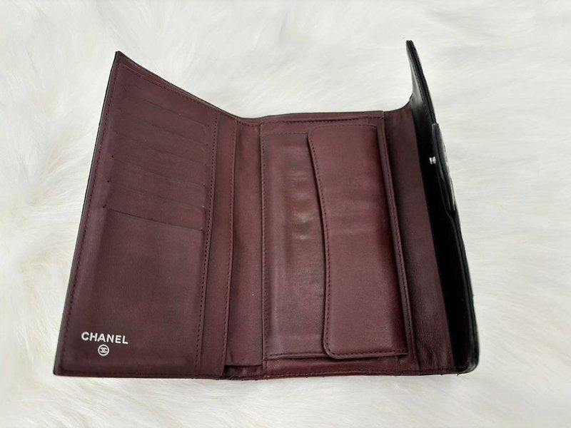 CHANEL 黑色銀標羊皮皮革長夾/錢包- 日本中古二手Vintage