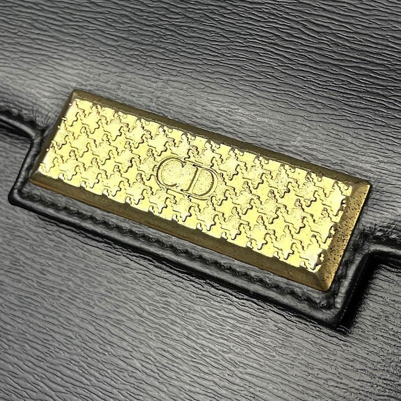 CHRISTIAN DIOR black gold houndstooth button trapezoidal Kelly shoulder bag / side bag / oblique bag