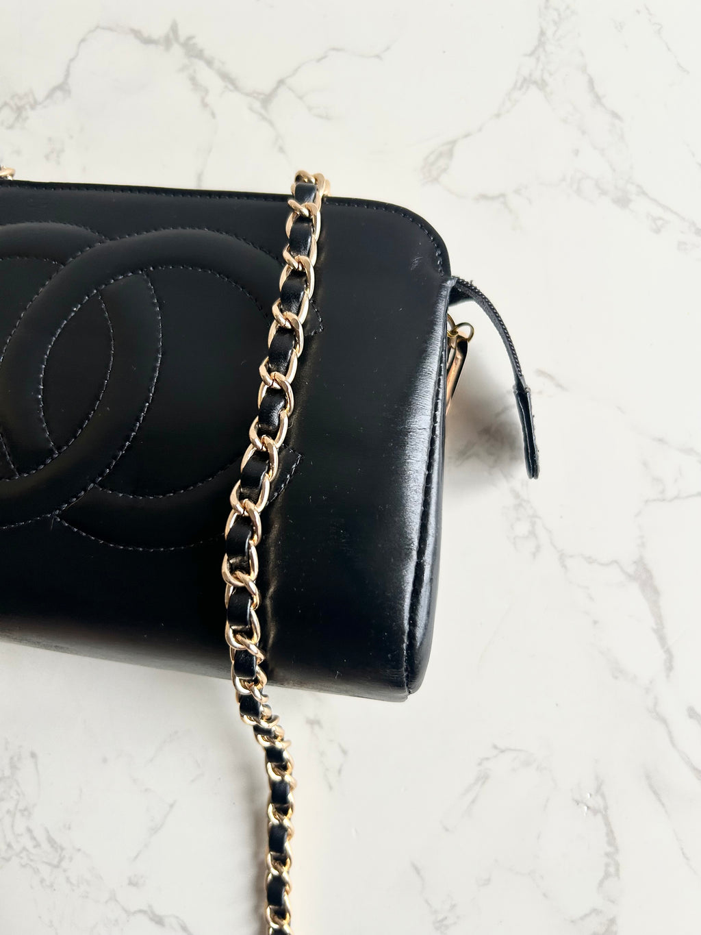 Chanel黑金色皮革斜背包 單肩包 側背包 中古包