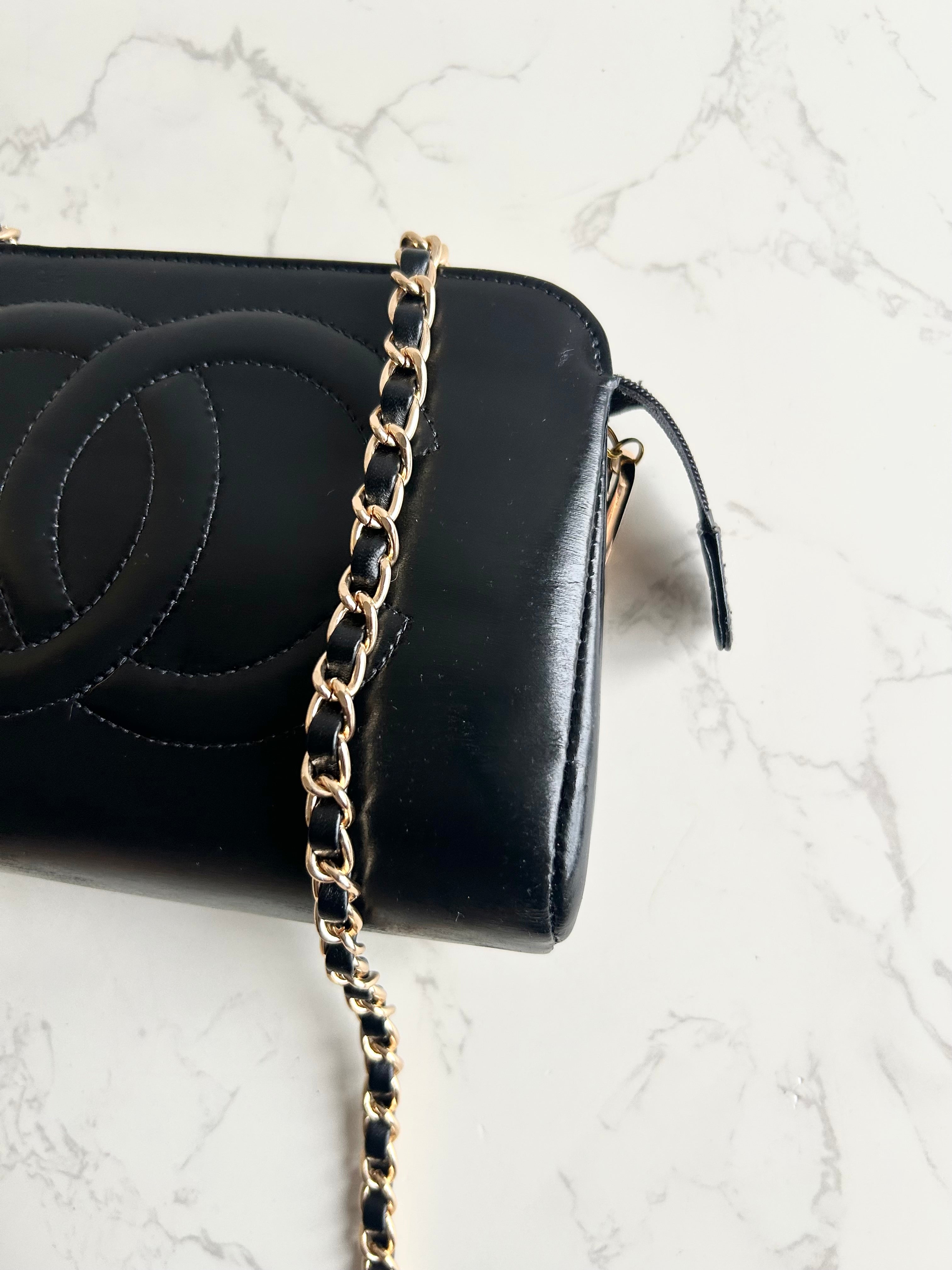 Chanel黑金色皮革斜背包 單肩包 側背包 中古包