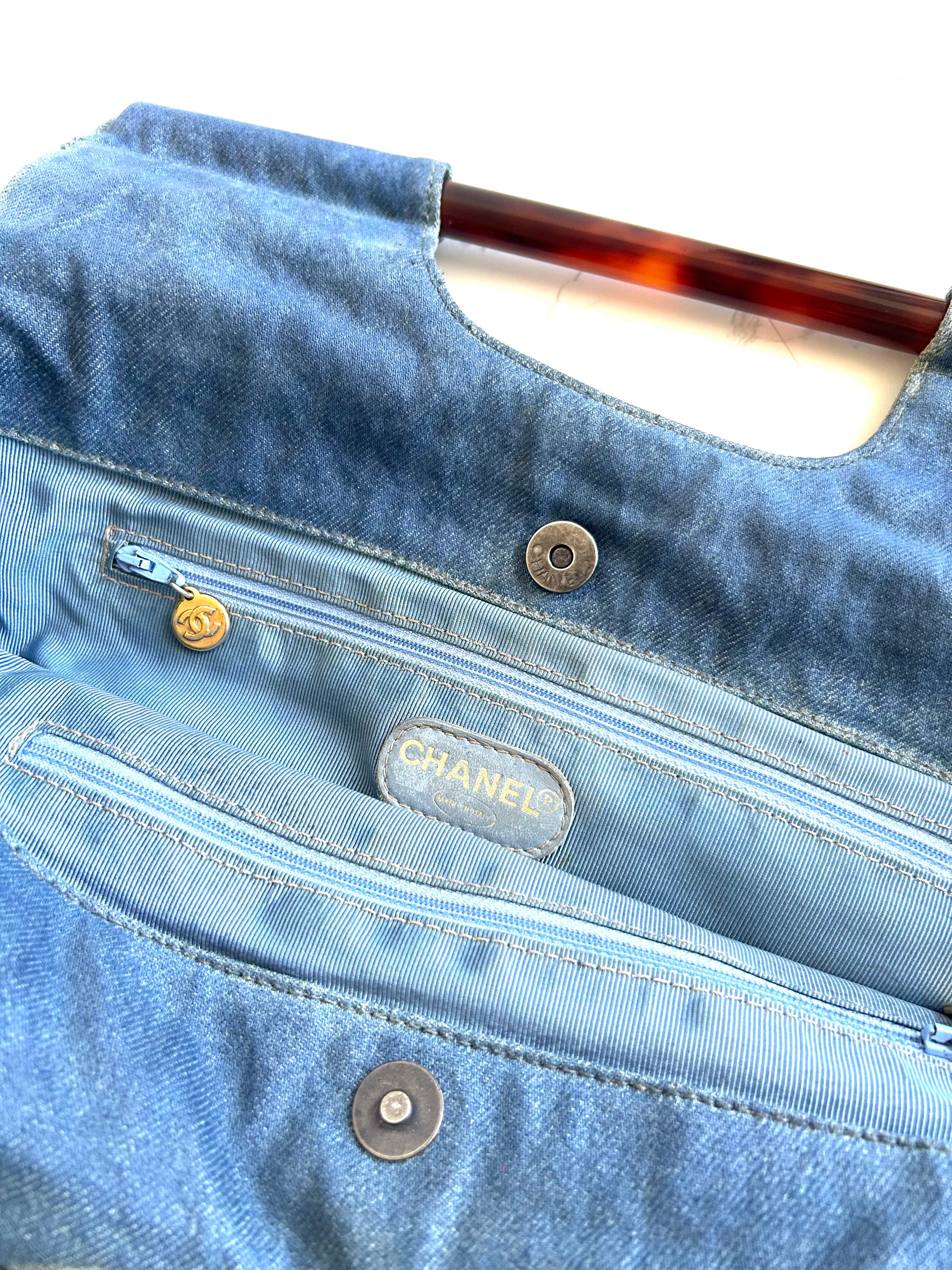 稀有CHANEL牛仔布玳瑁手柄托特包/手挽袋