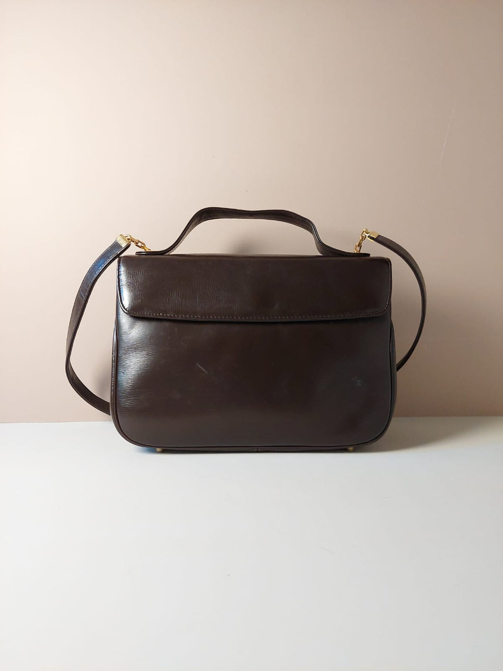 CHRISTIAN DIOR rare brown leather parent-child shoulder bag/side backpack/handbag