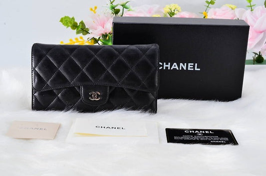 CHANEL 黑色銀標羊皮皮革長夾/錢包- 日本中古二手Vintage