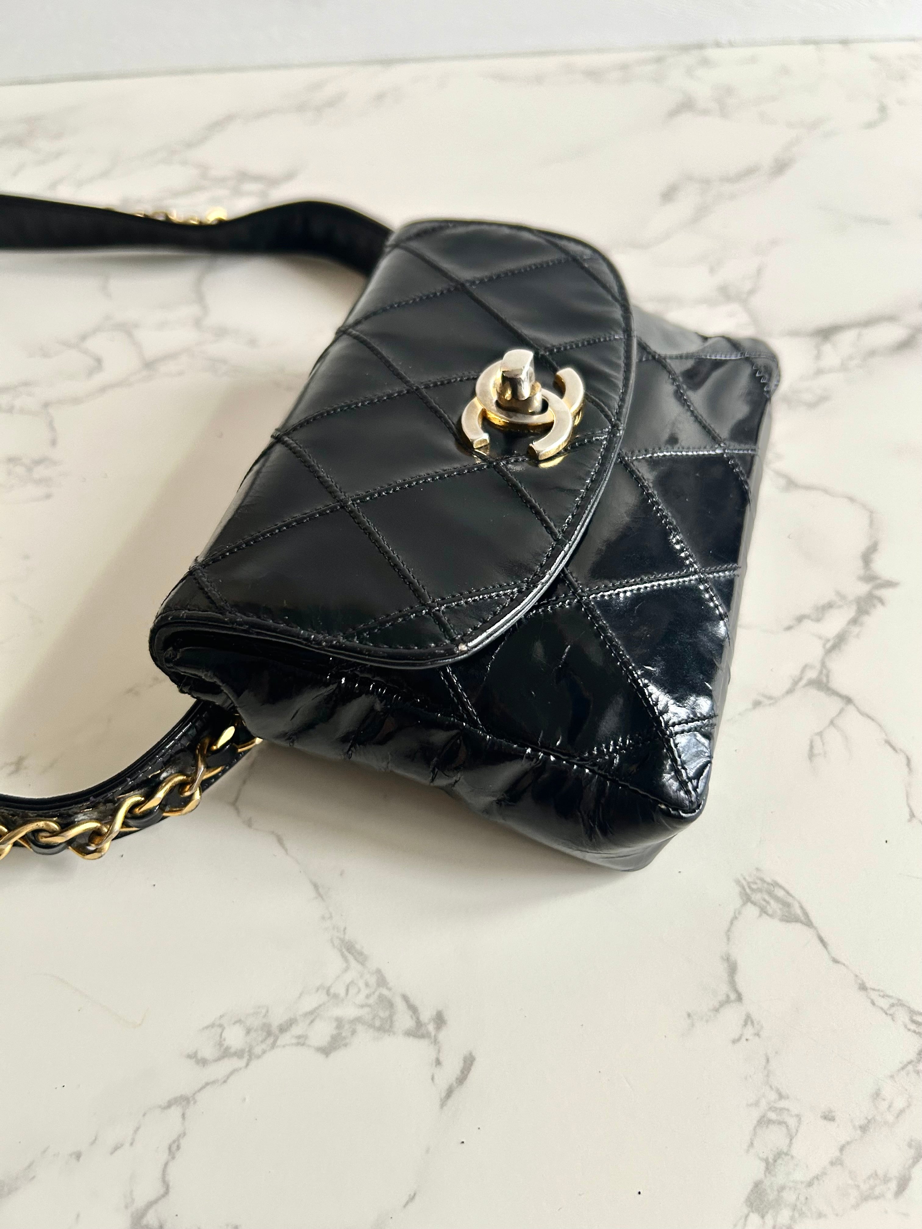 CHANEL Rare Black Leather Swivel Clasp Two-way/Belt Bag/Shoulder Bag/Clutch