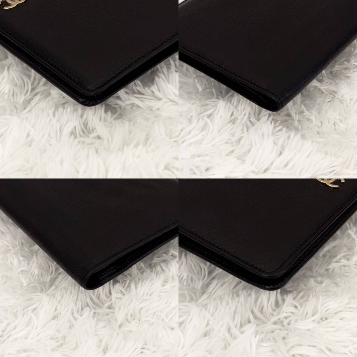 CHANEL rare black gold label short and medium wallet/wallet/passport holder