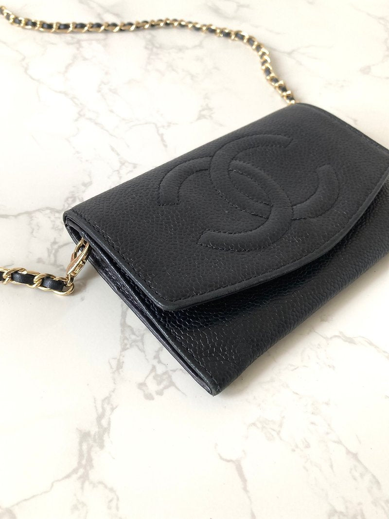 CHANEL Black Caviar Small Bag/Side Bag/Messenger Bag/Clutch Bag/Mid-Length Wallet