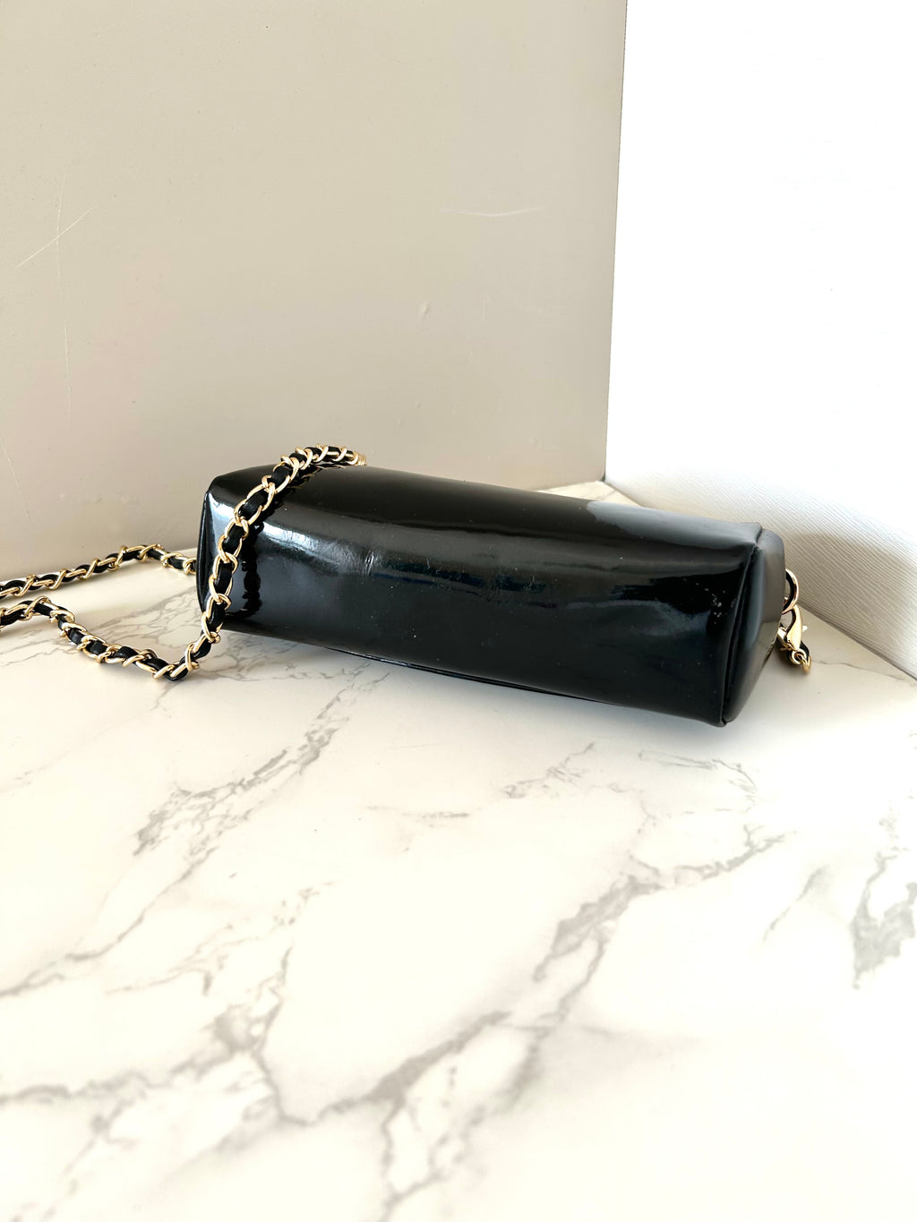 CHANEL Rare Black Patent Leather WOC with Mirror / Side Bag / Crossbody Bag