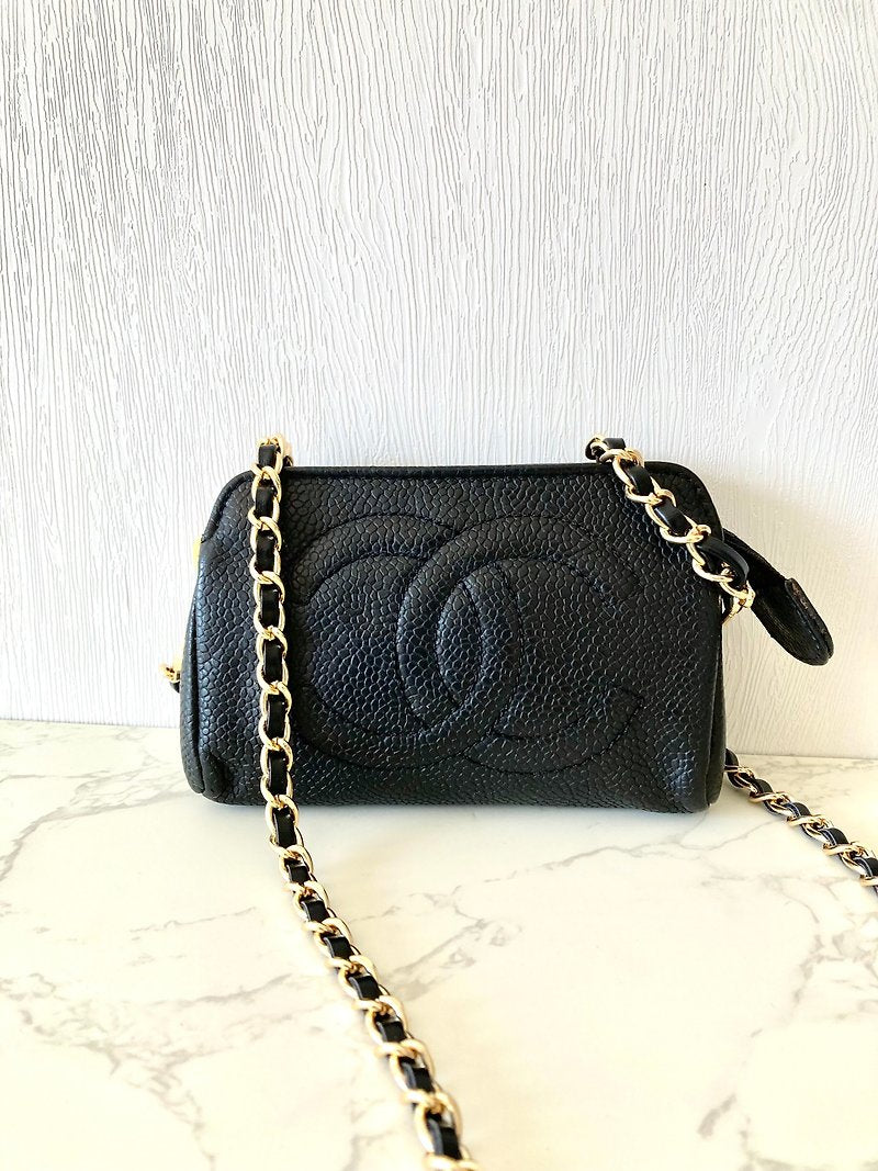 CHANEL Caviar Leather Black Small Bag/Side Bag/Crossbody Bag/Clutch Bag