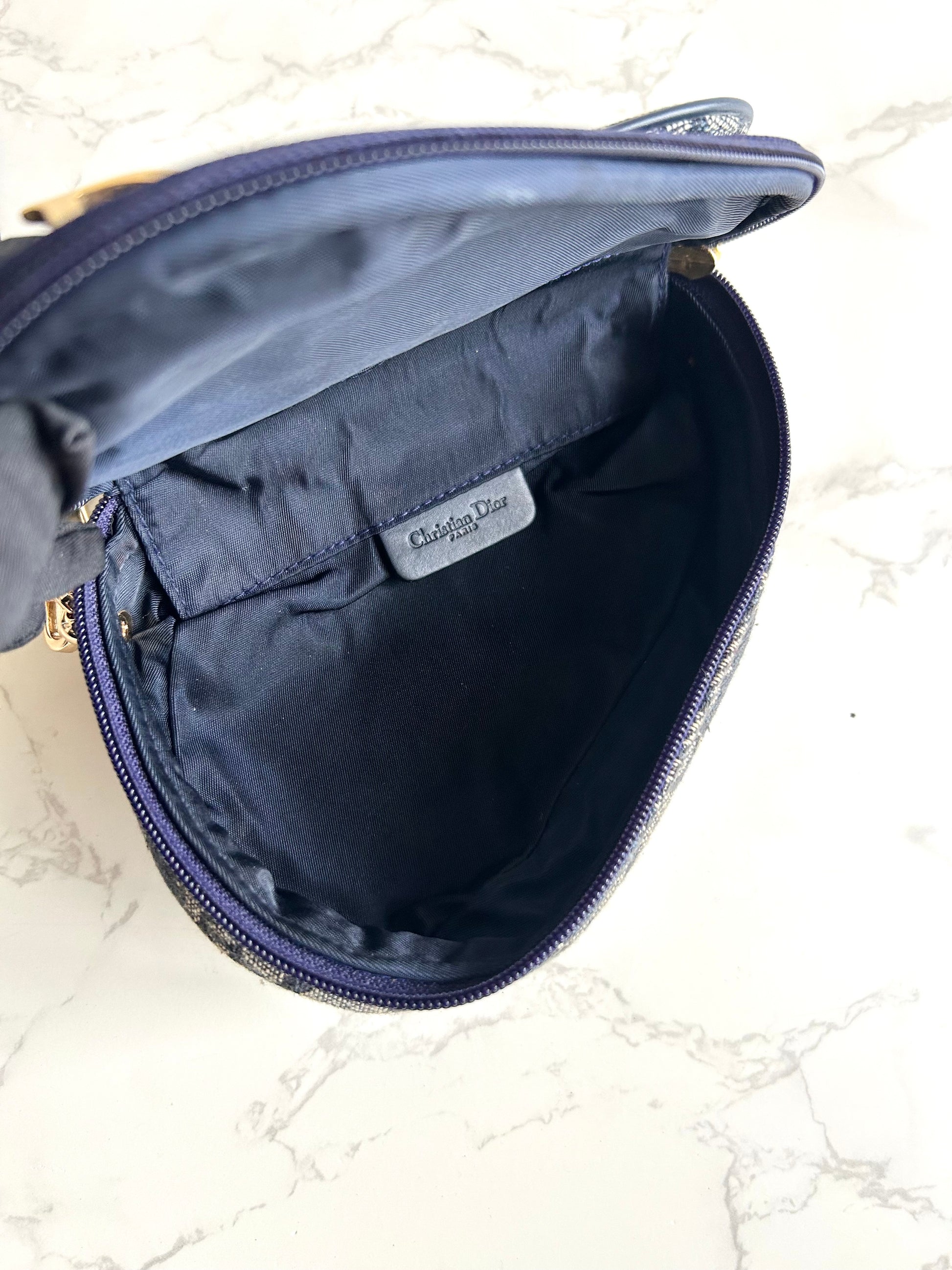 稀有中古Dior深藍老花馬鞍包 側背包 斜背包