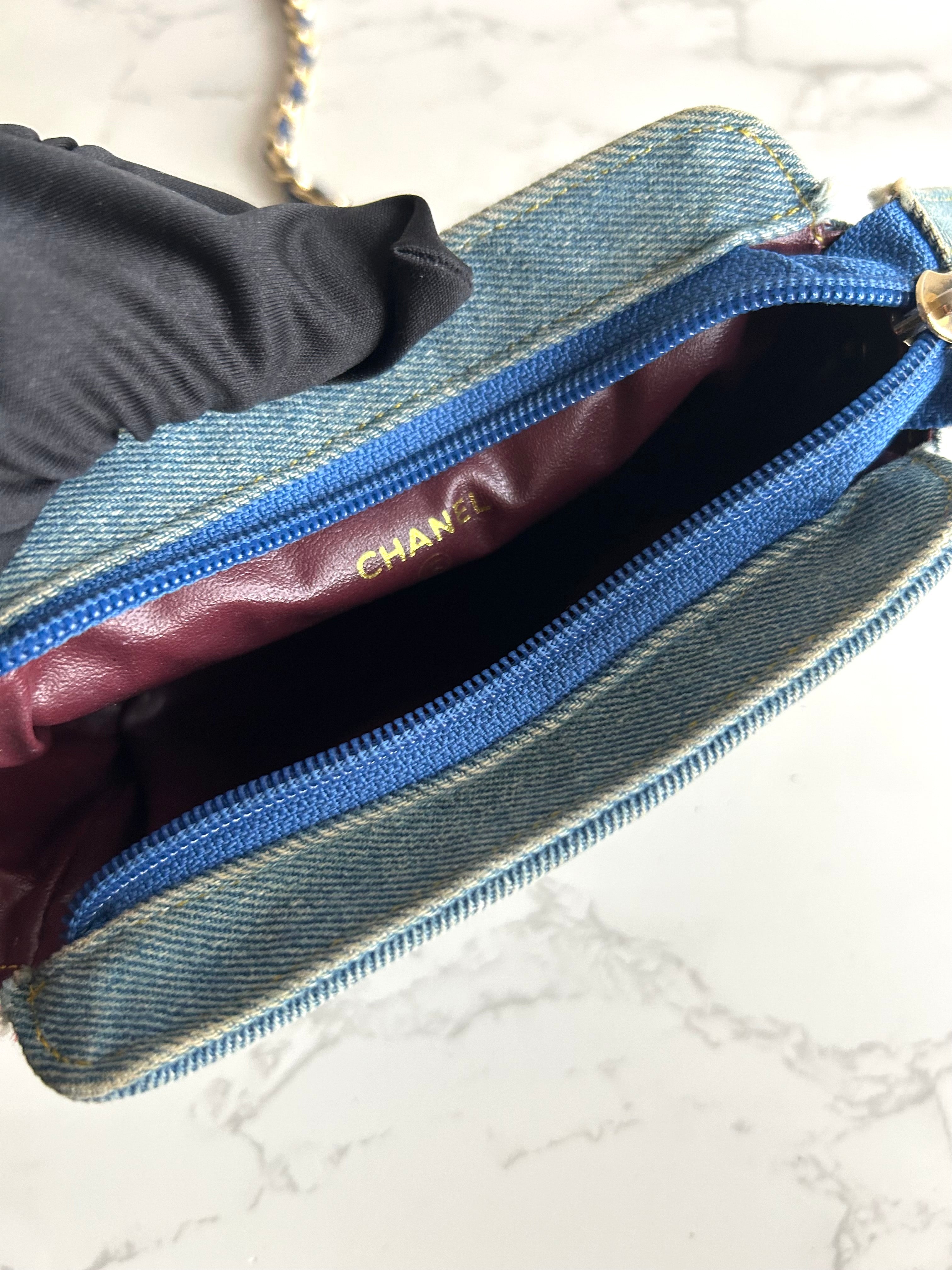Extremely Rare Used Chanel Two-Way Topstitched Denim Bag Shoulder Bag Crossbody Bag