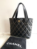 Chanel Vivian Wild Stitch 黑色金扣皮革托特包 側背包