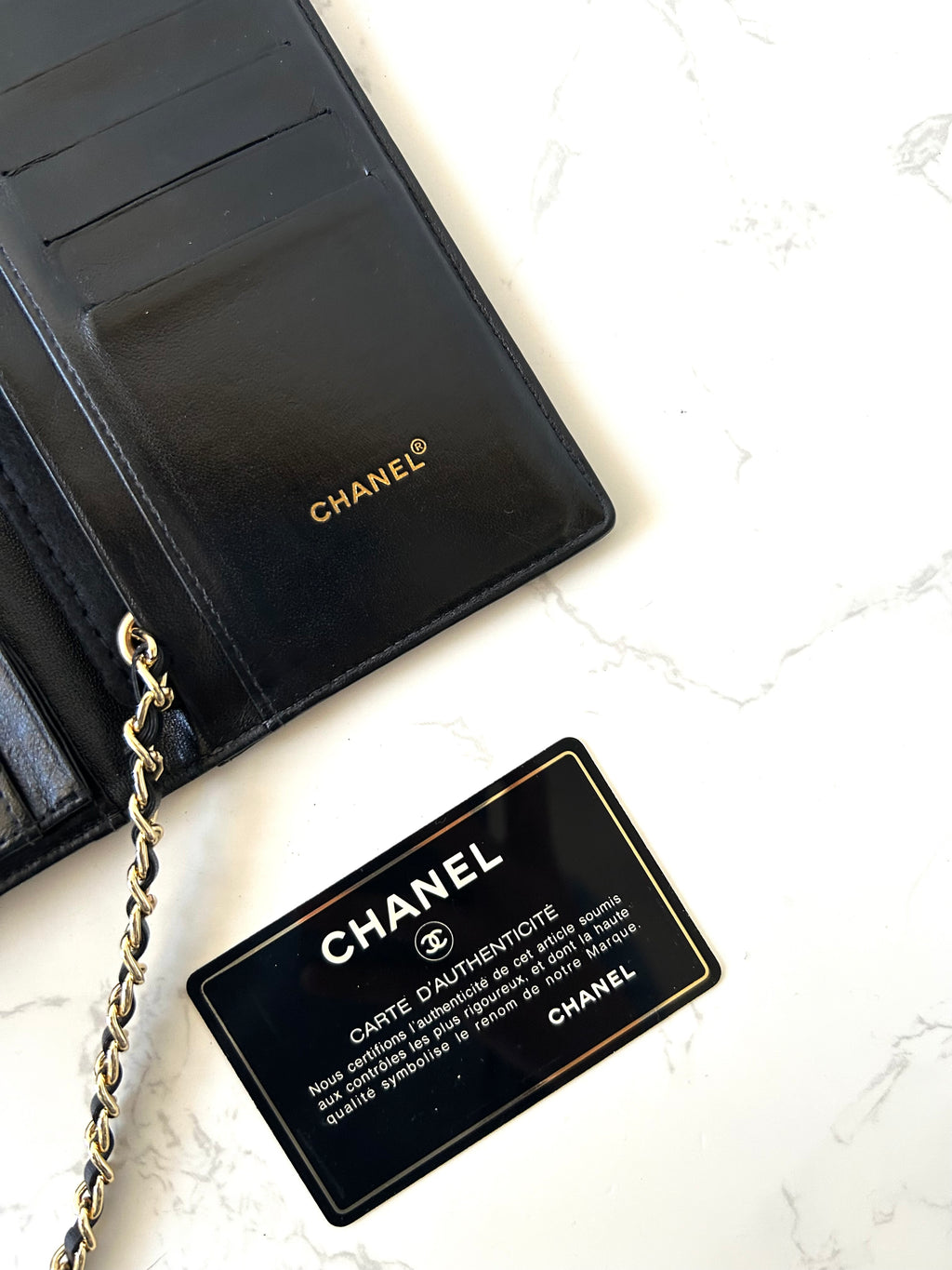 CHANEL 黑色冰格金扣WOC長錢包/斜背包/側背包