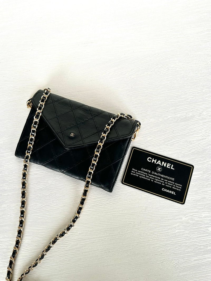 CHANEL Black Envelope Woc Small Bag/Side Bag/Messenger Bag/Clutch Bag/Wallet Clip