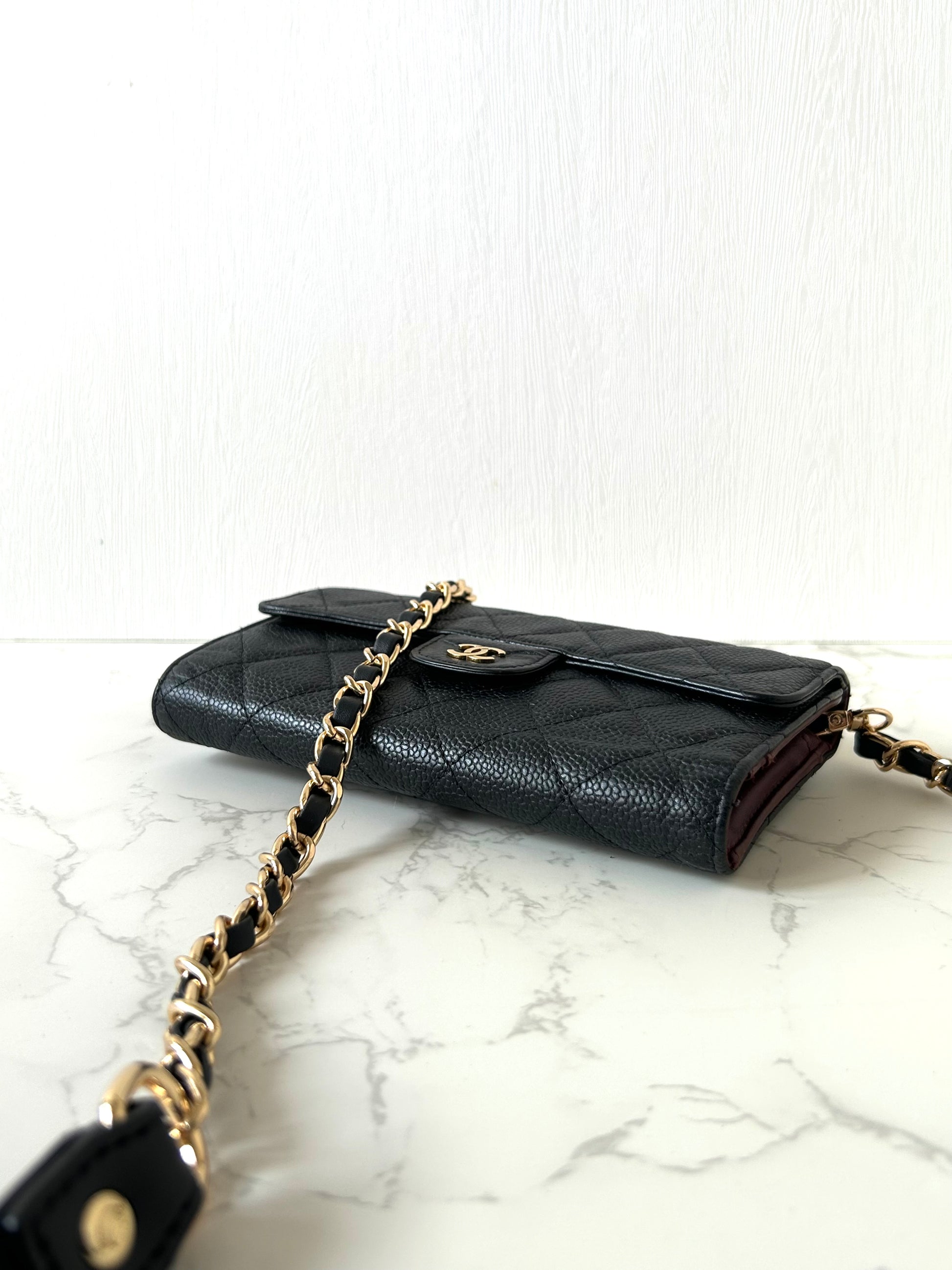 CHANEL Black Caviar Leather Gold Label WOC Long Wallet / Side Bag / Crossbody Bag