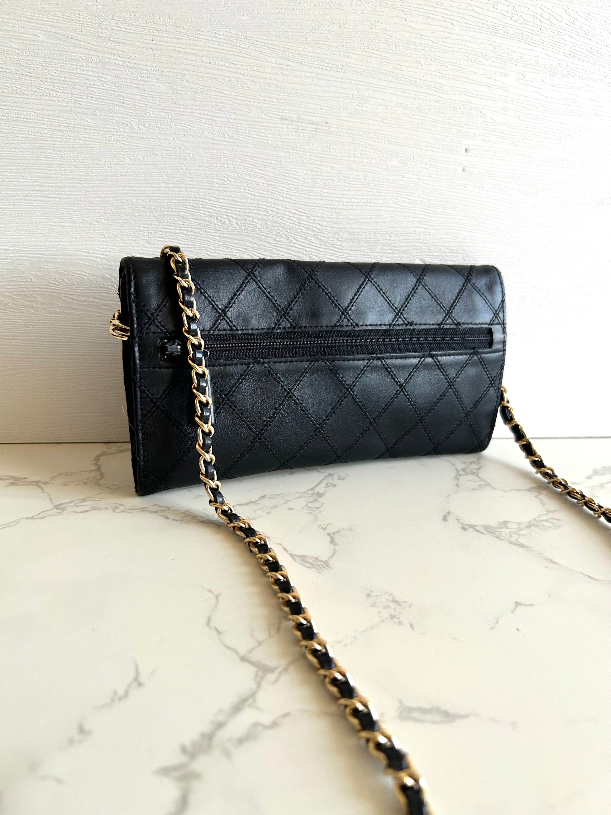 CHANEL Black Gold Buckle Envelope Small Bag/Side Bag/Messenger Bag/Clutch Bag/Mid-Length Wallet