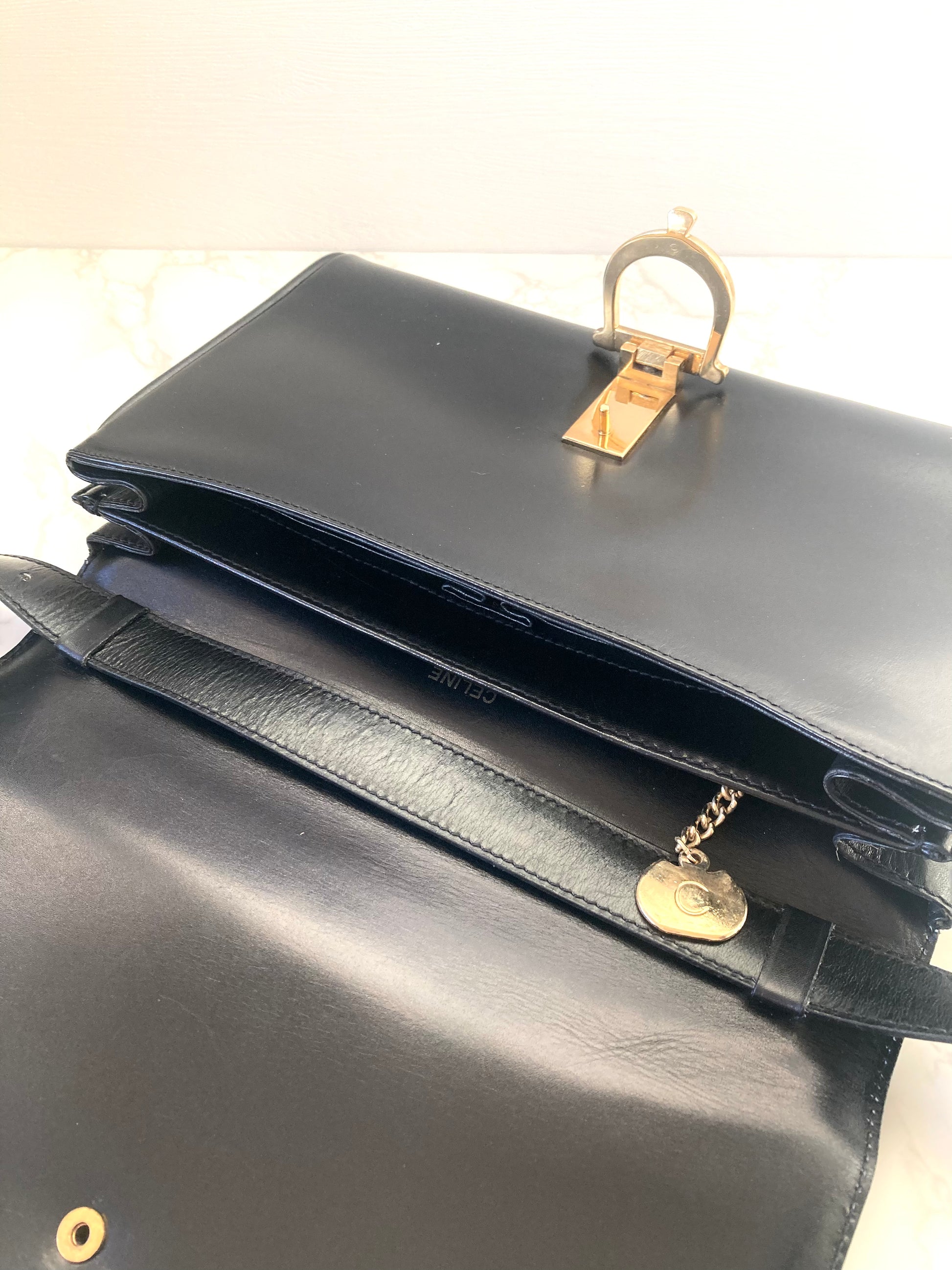 CELINE Black x Gold Horseshoe Shoulder / Crossbody Bag