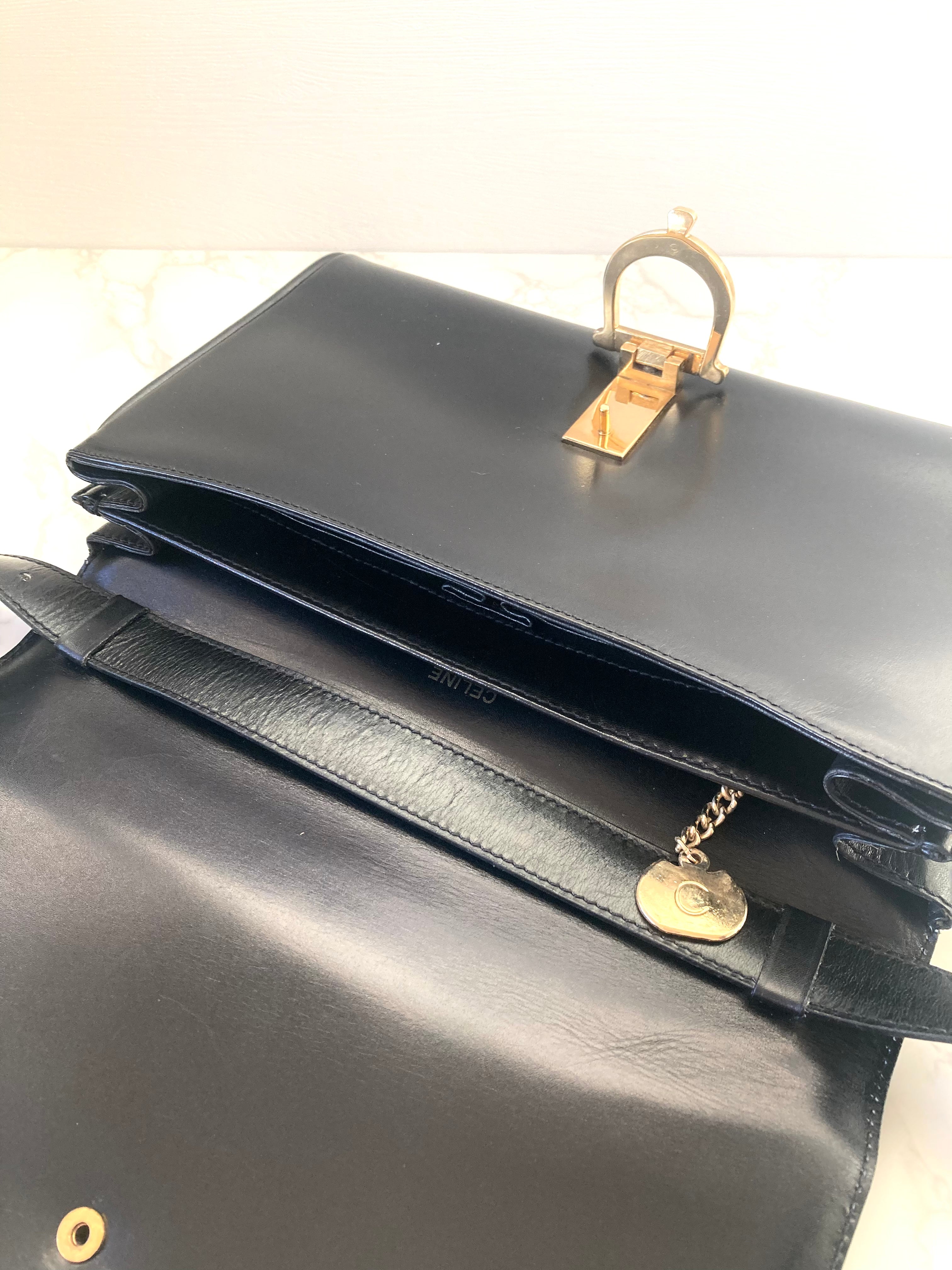CELINE Black x Gold Horseshoe Shoulder / Crossbody Bag