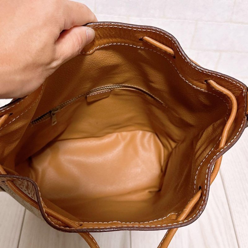 Celine米啡色老花中古水桶包/單肩包/斜背包