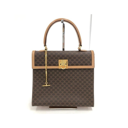 CELINE 稀有小號凱莉包/棕色老花皮革/側背包/斜背包/手提包 - 日本中古二手Vintage