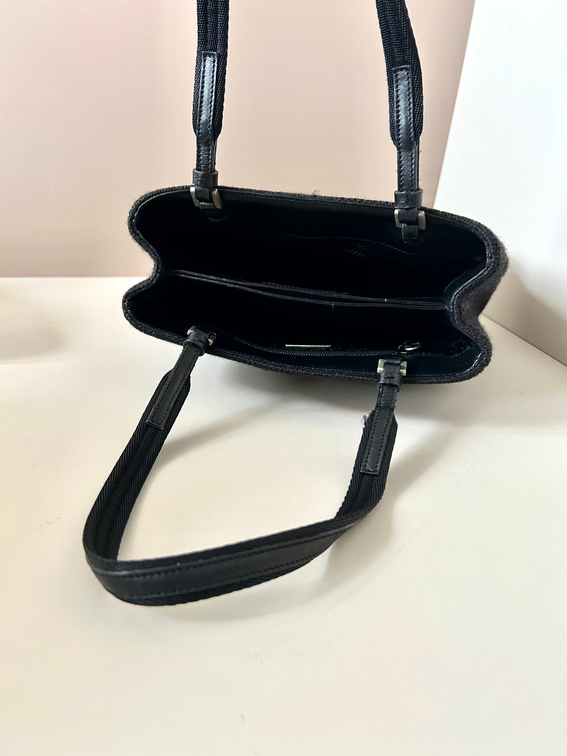 PRADA rare black woven small tote bag/shoulder bag/side backpack