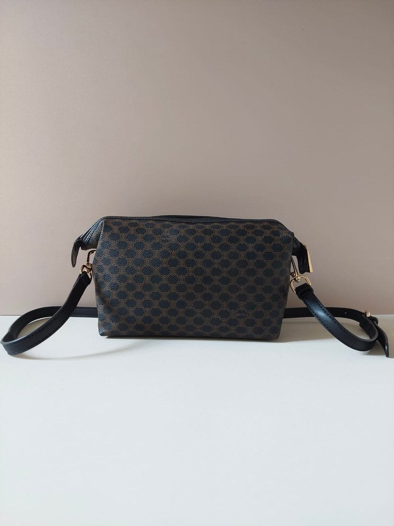 CELINE Medium Cloud Black Old Flower Leather Side Bag/Messenger Bag/Clutch Bag