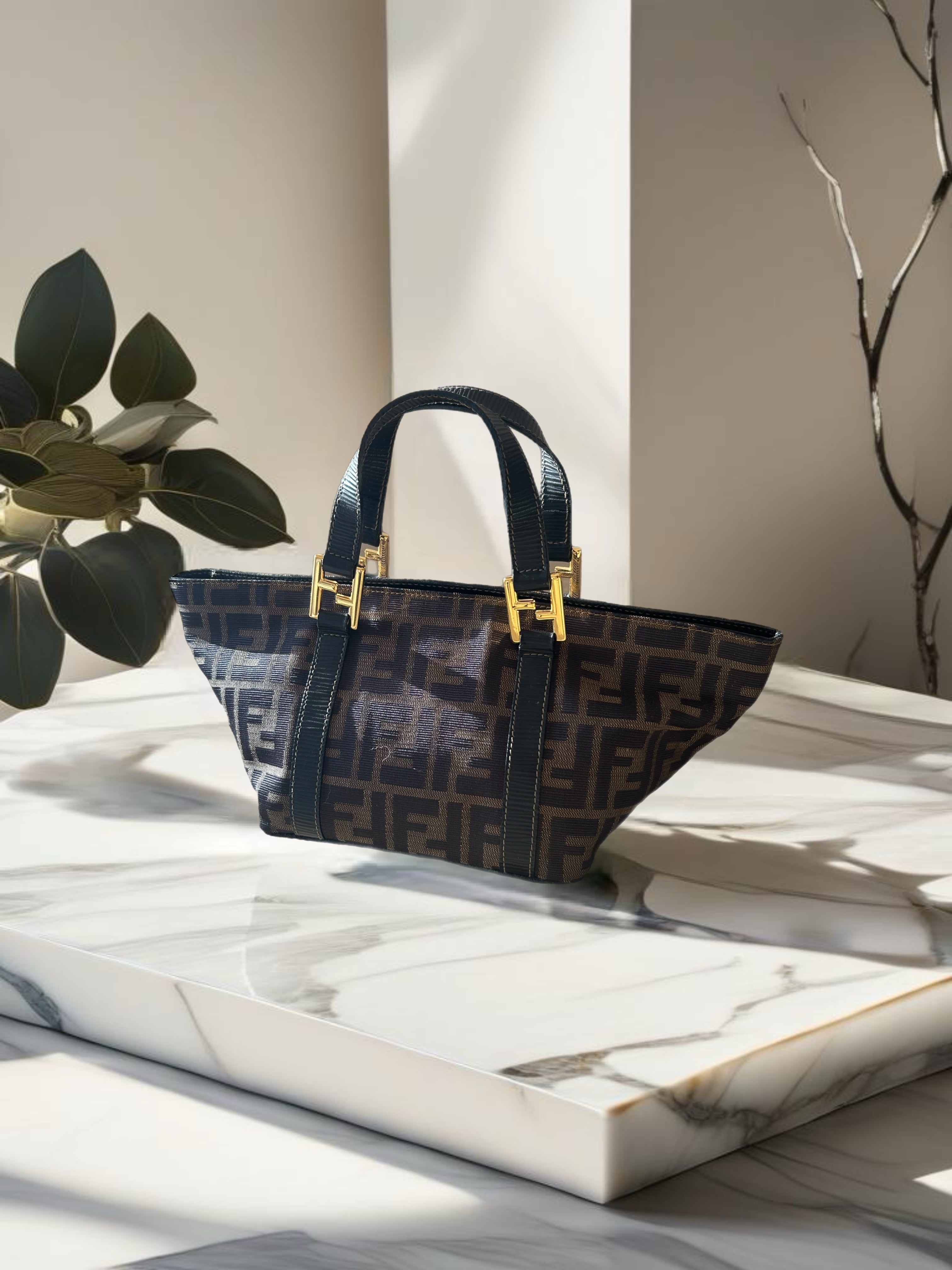 FENDI Zucchino Brown Monochrome Tote Bag/Slant Bag/Side Bag