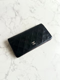 Chanel 黑色銀扣皮革長夾 錢包 皮夾 中古包
