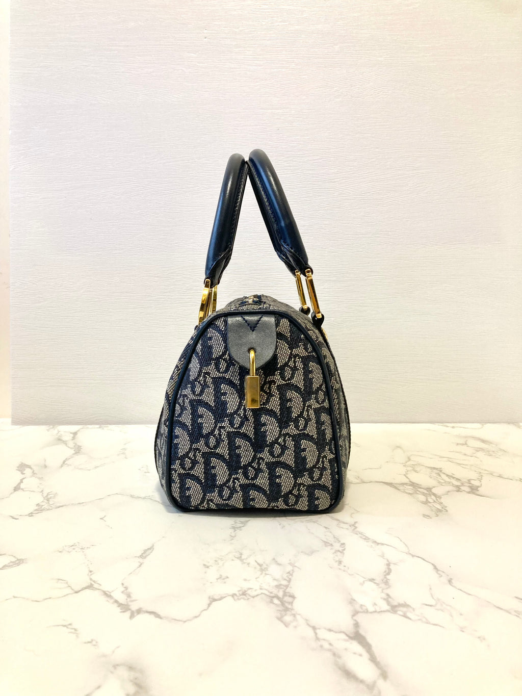 CHRISTIAN DIOR Navy Trotter Mini Boston Bag