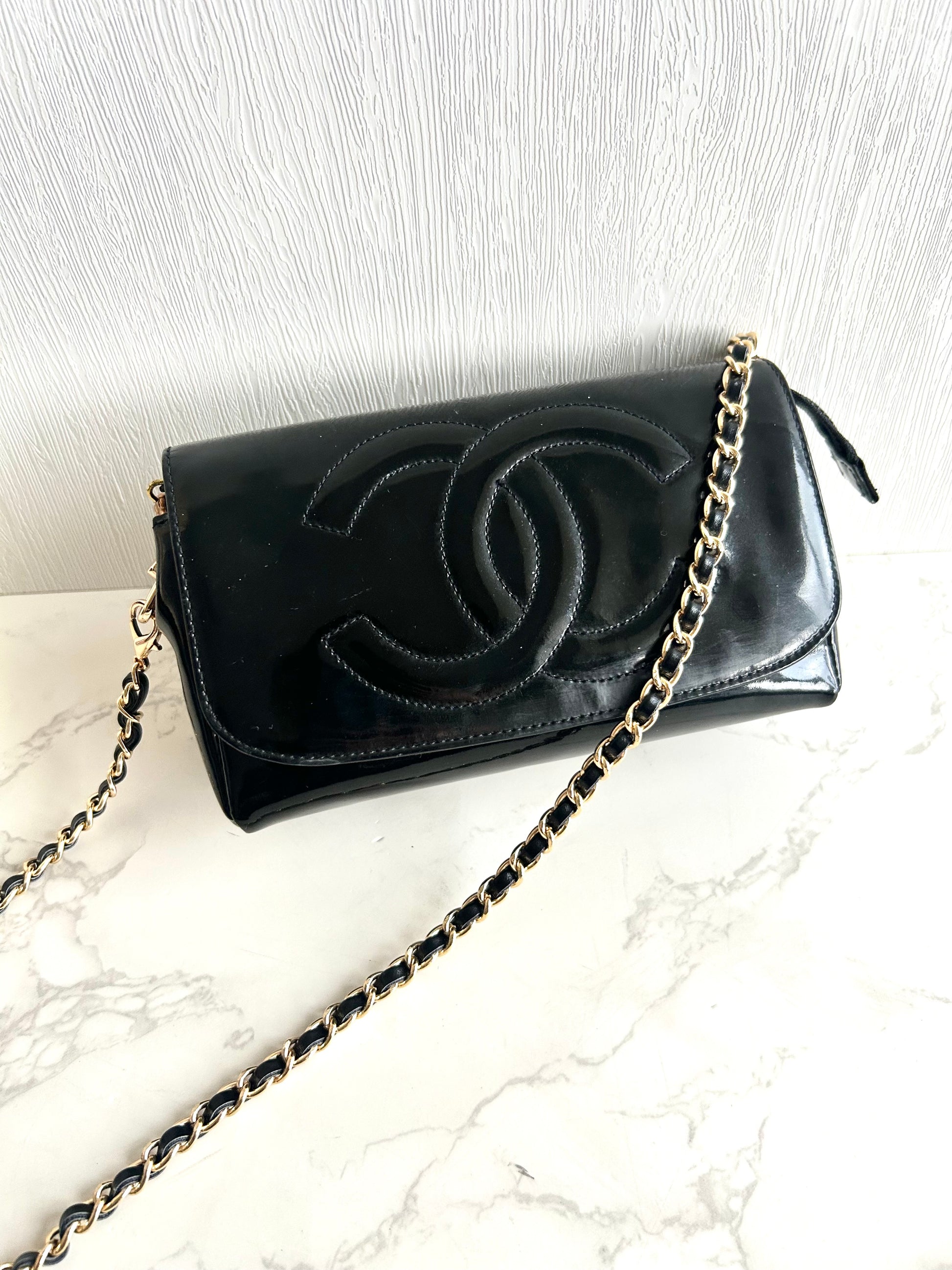 稀有中古Chanel 黑金色連鏡子斜背包 側背包