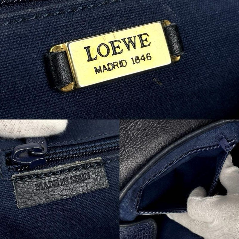 LOEWE 稀有海軍藍黑色編織拼色斜背包/側背包