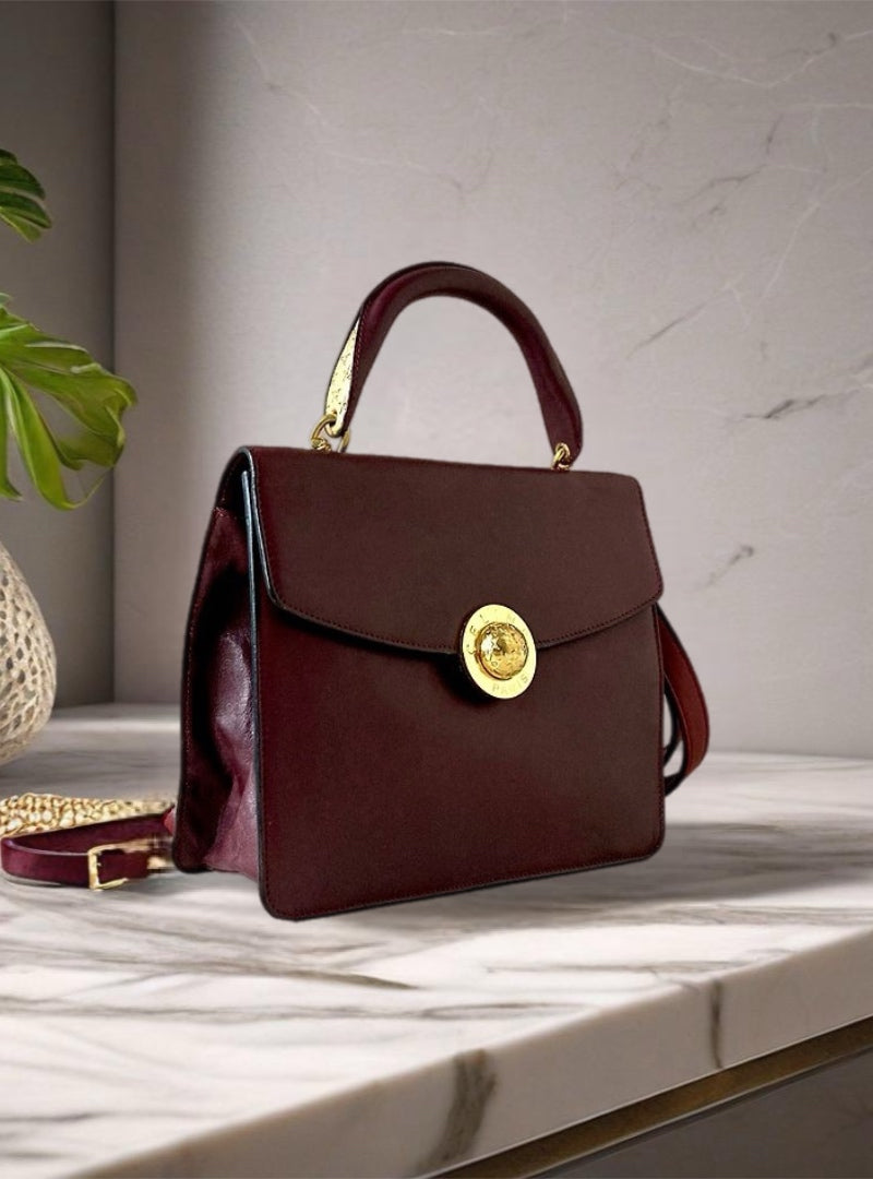 CELINE rare gold star wine red leather Kelly with star handbag/side bag/oblique bag