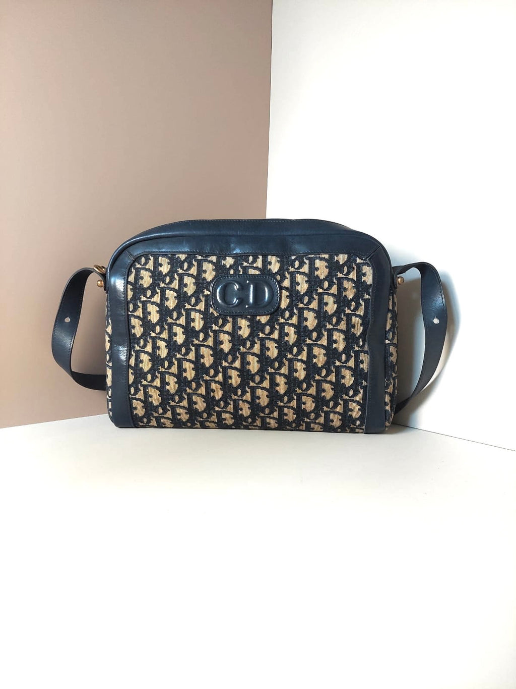 CHRISTIAN DIOR dark blue and black monogram camera bag / side bag / oblique bag
