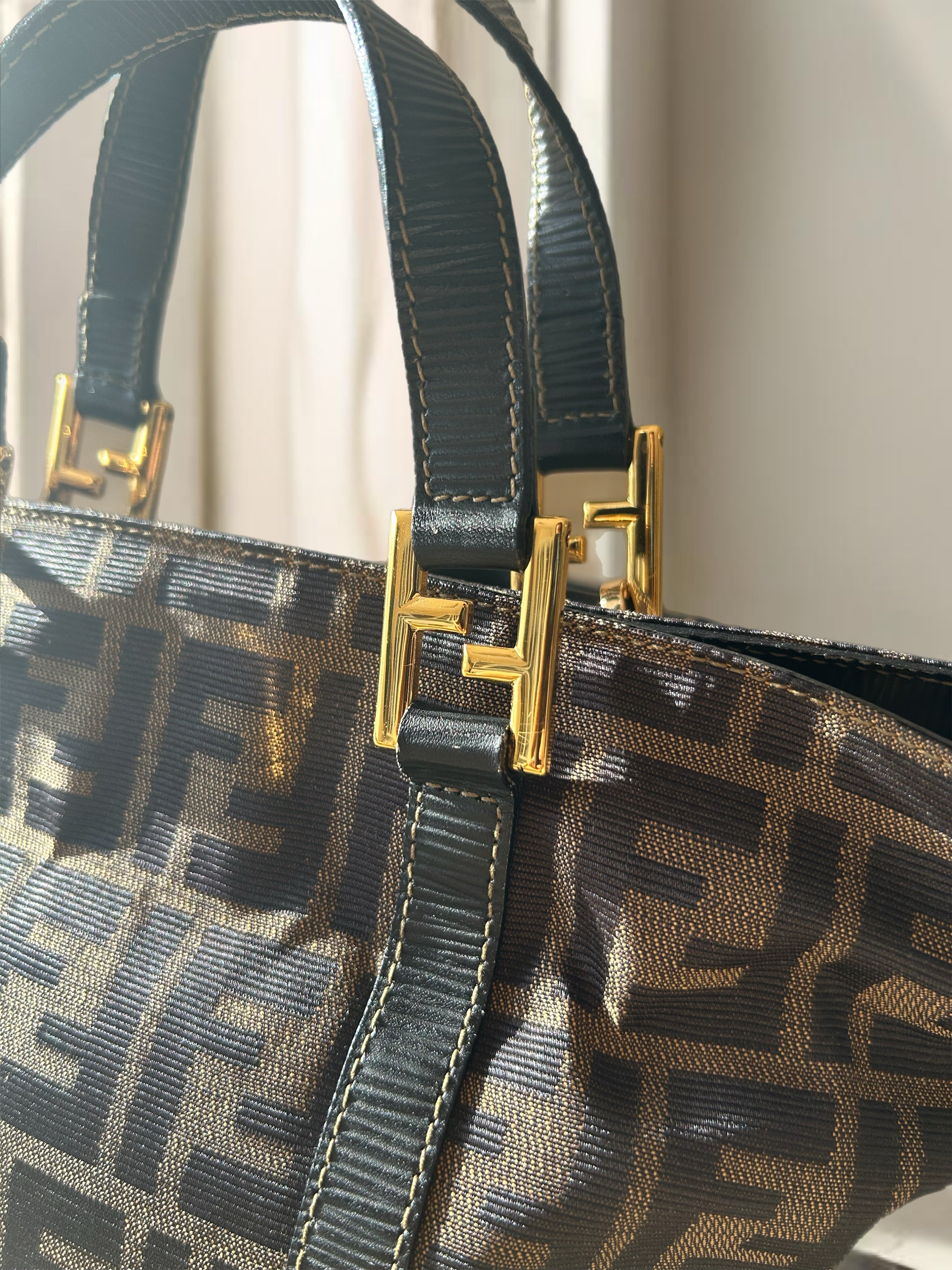 FENDI Zucchino Brown Monochrome Tote Bag/Slant Bag/Side Bag