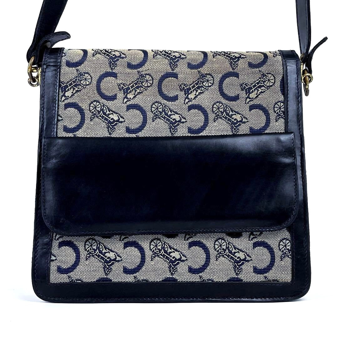CELINE carriage gold buckle blue and black monogram side backpack/shoulder bag