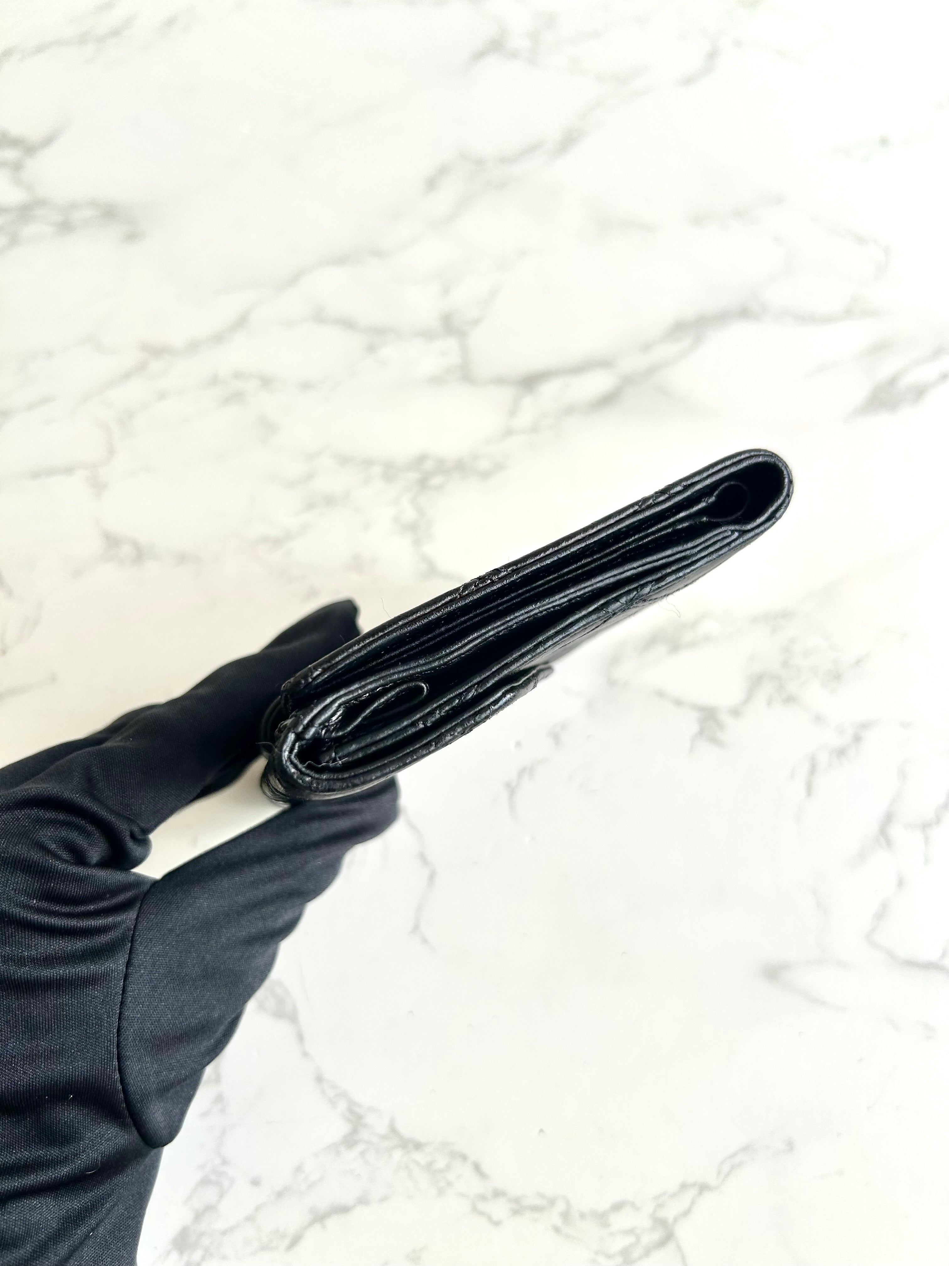Chanel黑金色雙面小羊皮革短夾 皮夾 錢包