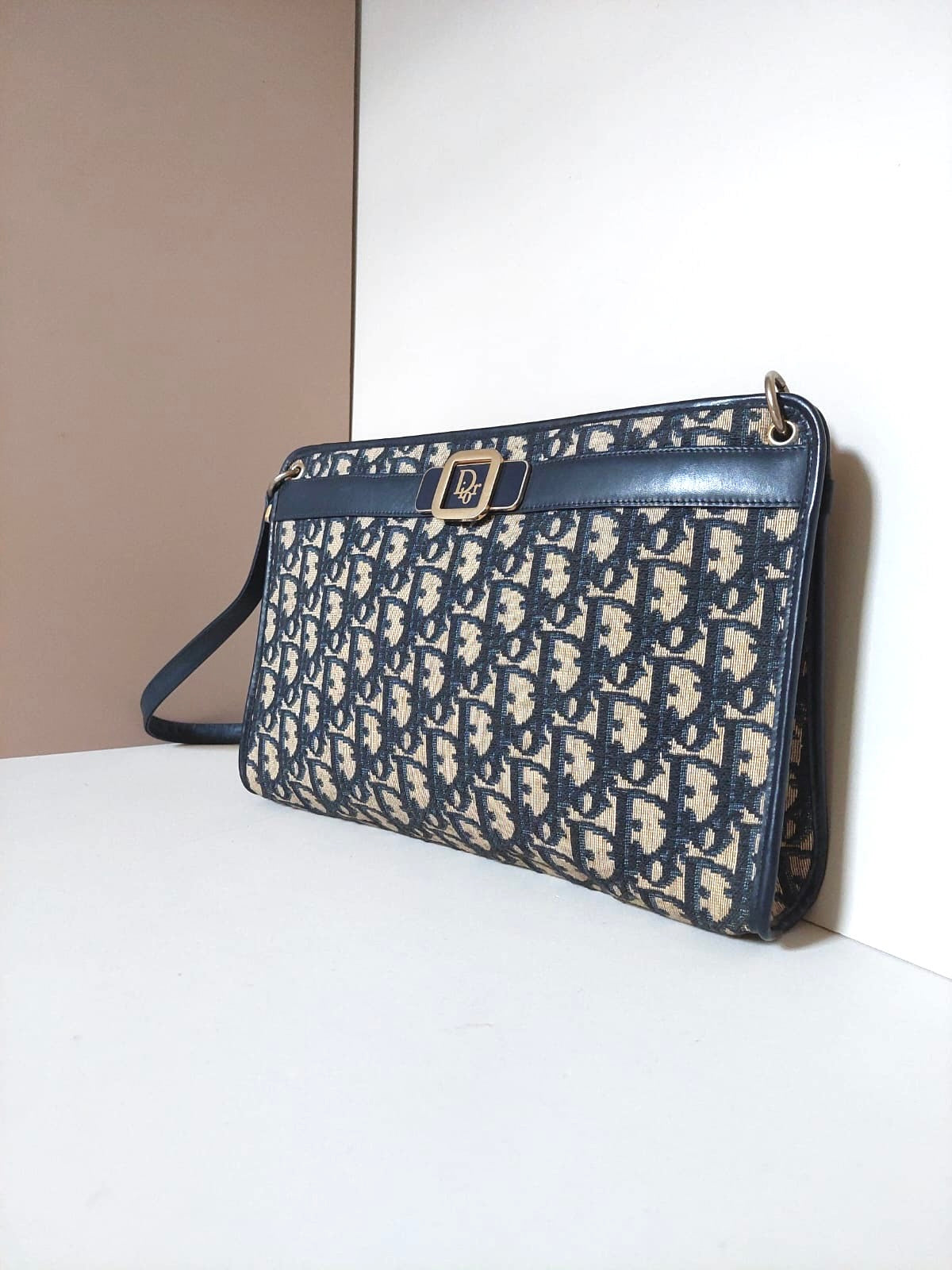 CHRISTIAN DIOR dark blue monogram shoulder bag / side bag
