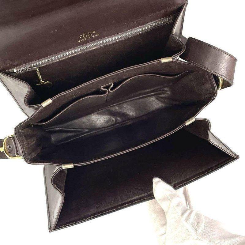 CELINE Brown Gold Ring Buckle Leather Envelope Bag/Side Bag