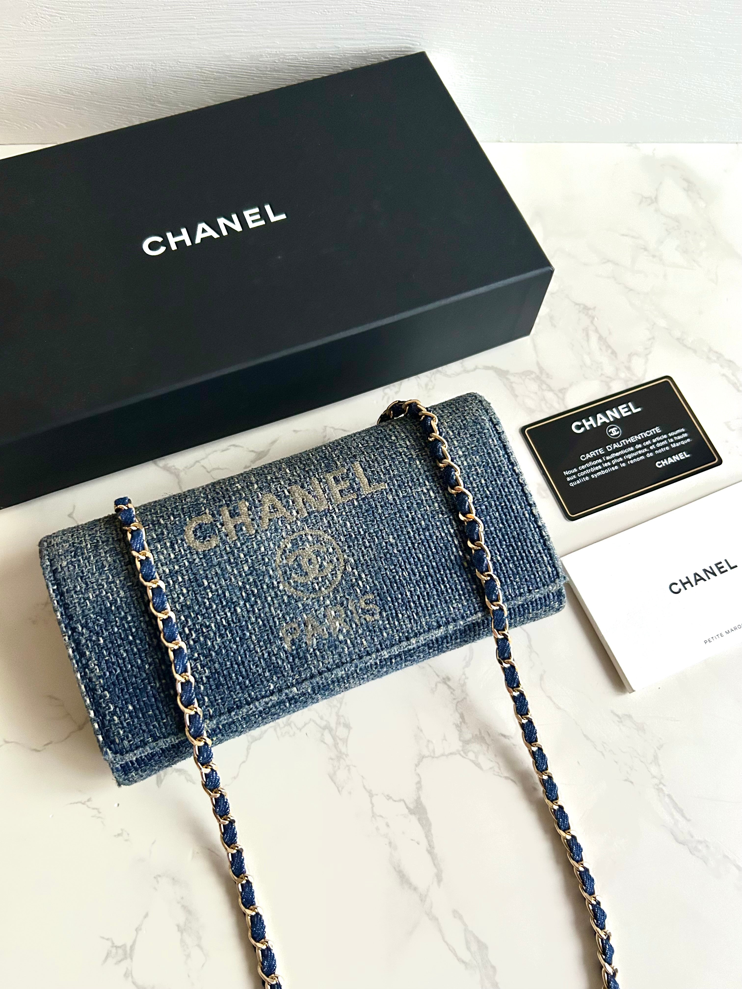 Rare Full Set Chanel Denim Patchwork WOC Shoulder Bag Crossbody Bag Long Wallet