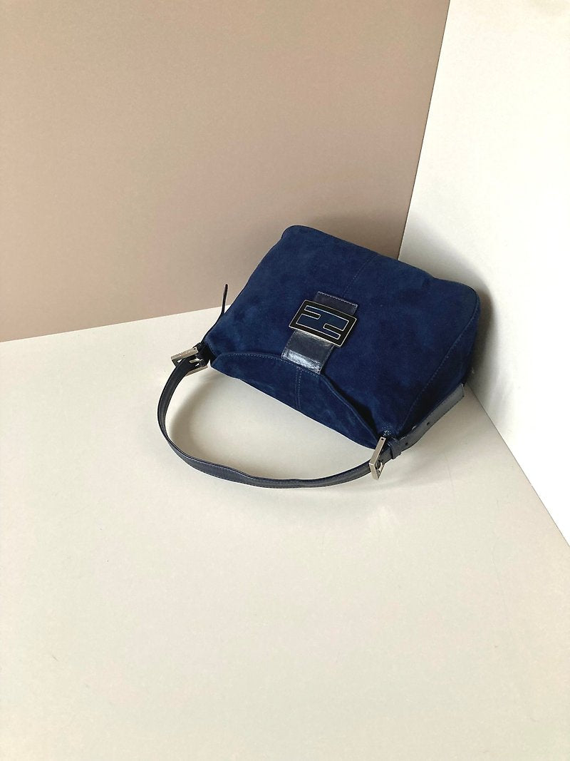 FENDI rare blue and black velvet baguette underarm bag / side bag
