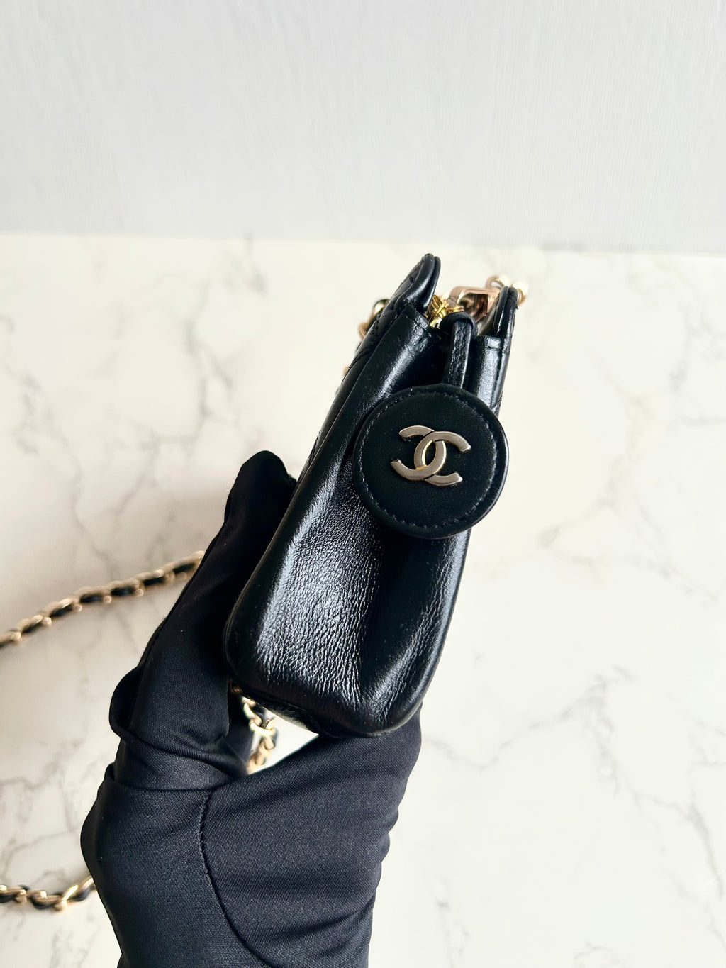 Chanel黑金色小羊皮革斜背包 單肩包 側背包 中古包