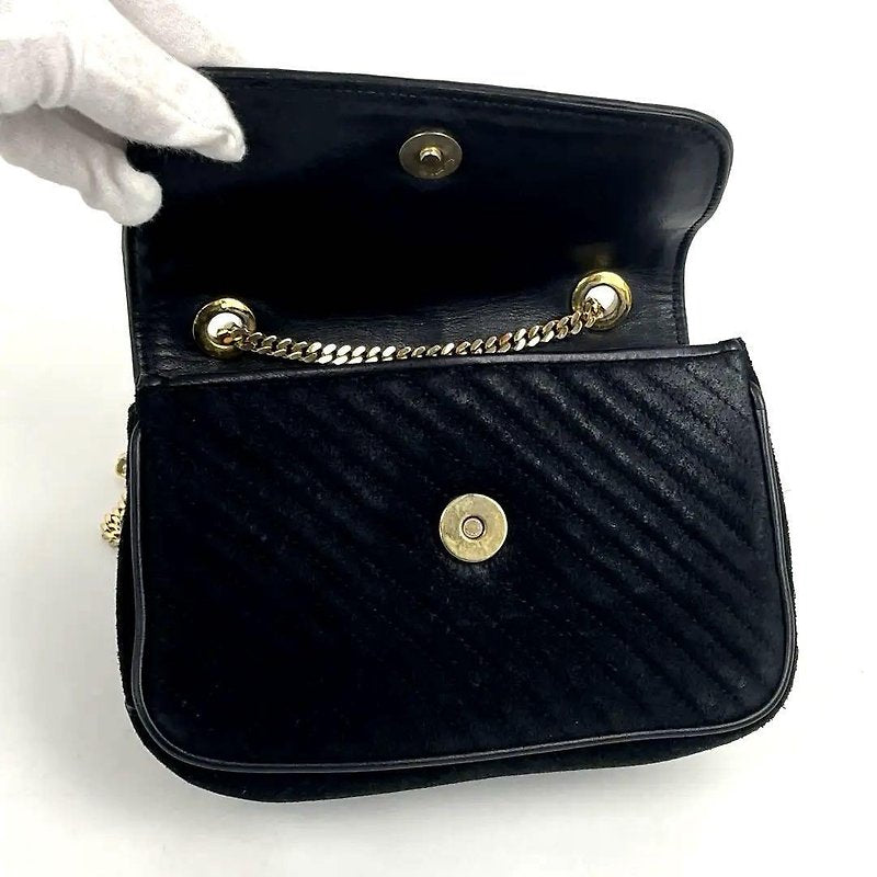 CELINE rare gold Arc de Triomphe badge black leather evening bag / side bag / oblique bag
