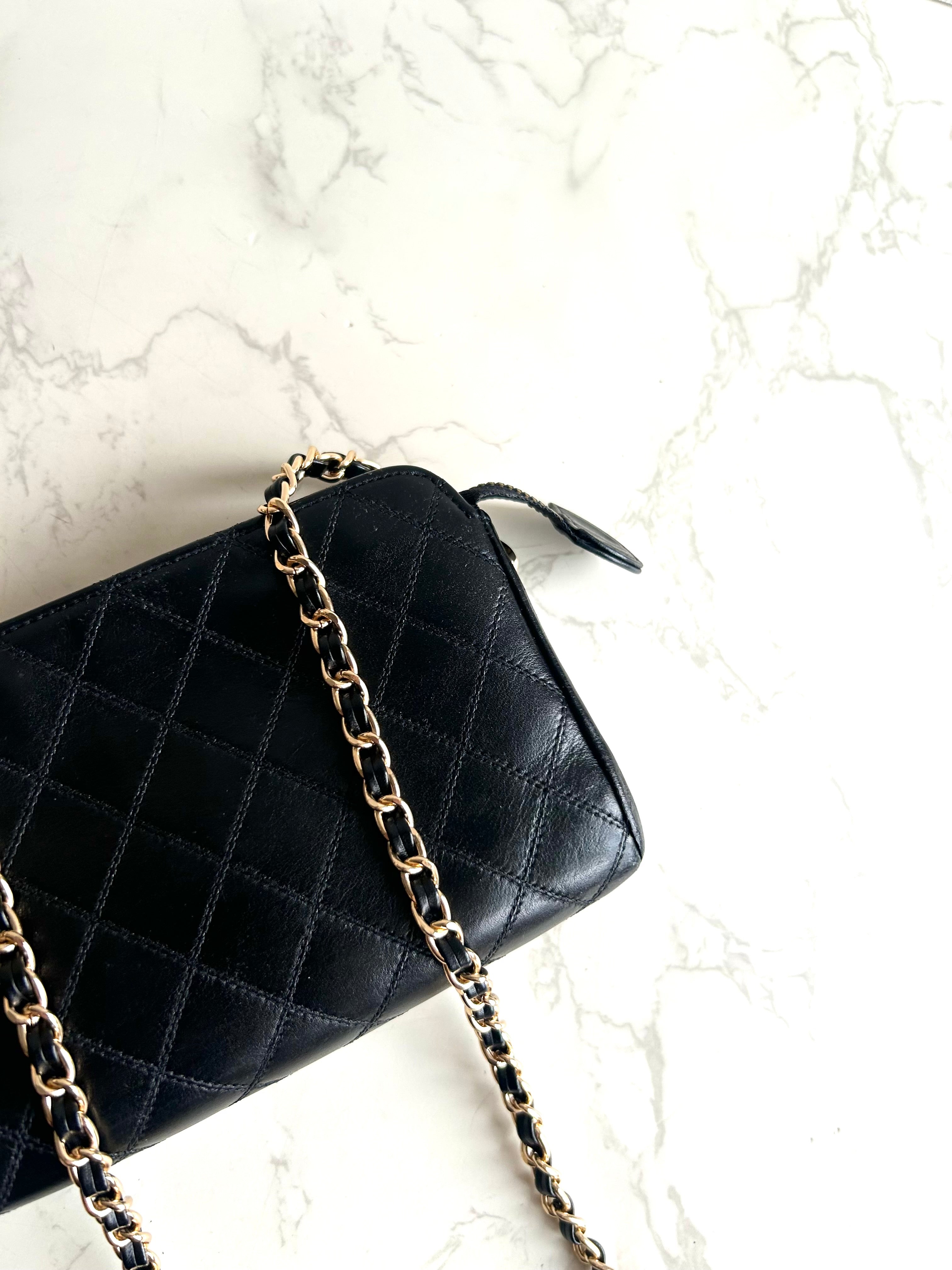 Chanel黑金色小羊皮革斜背包 單肩包 側背包 中古包