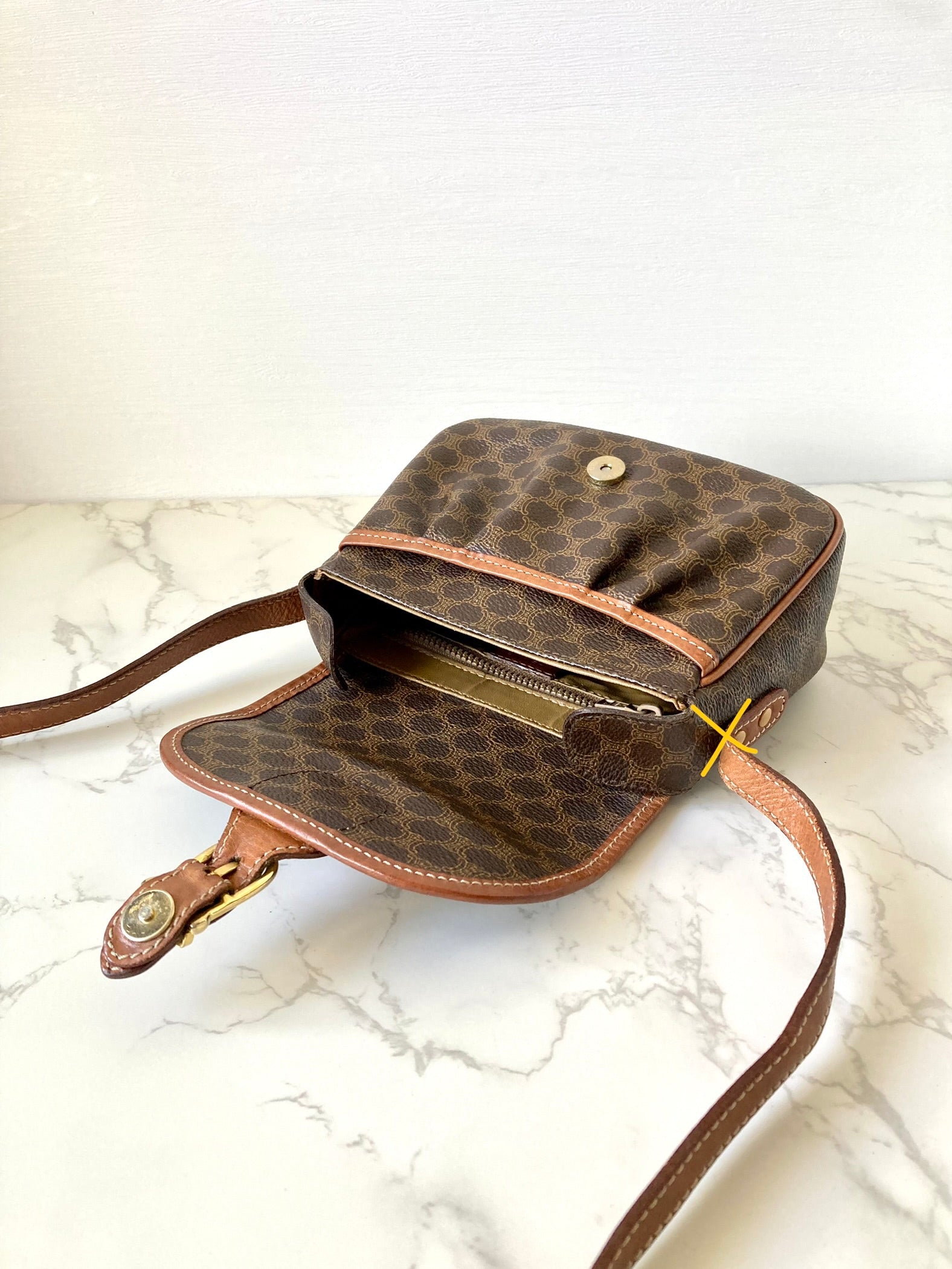 CELINE Brown Monogram Mini Crossbody Bag