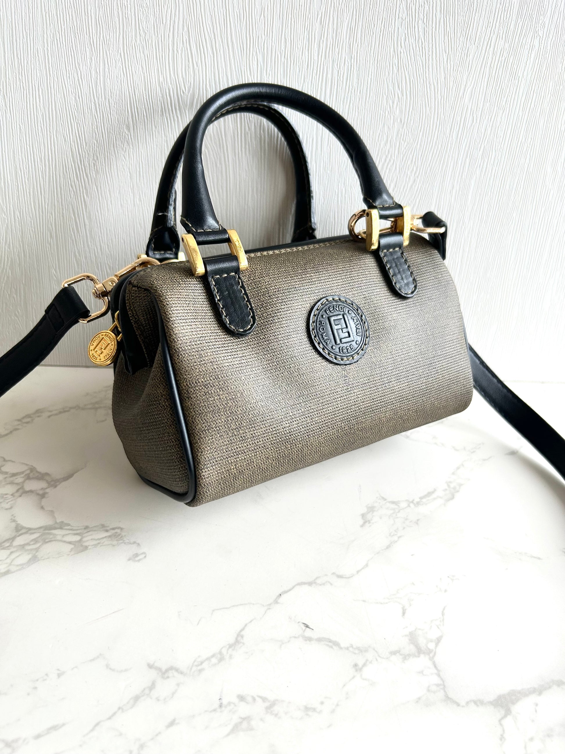 絕版中古包 Fendi 80-90s 迷你拼皮波士頓包 斜背包 側背包