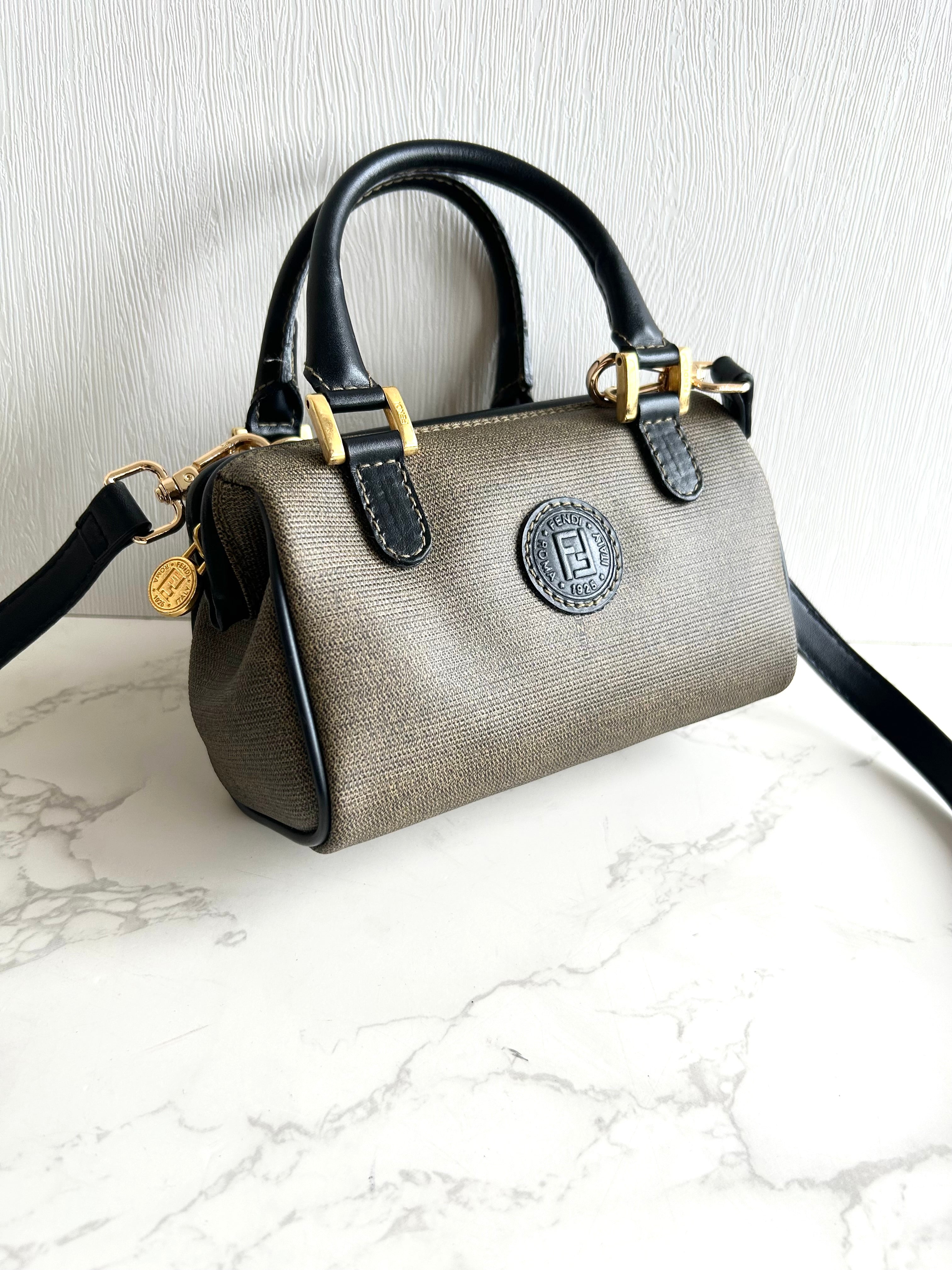 Rare vintage Fendi 80s-90s mini 16.5cm patchwork leather 2-way Boston bag crossbody bag shoulder bag