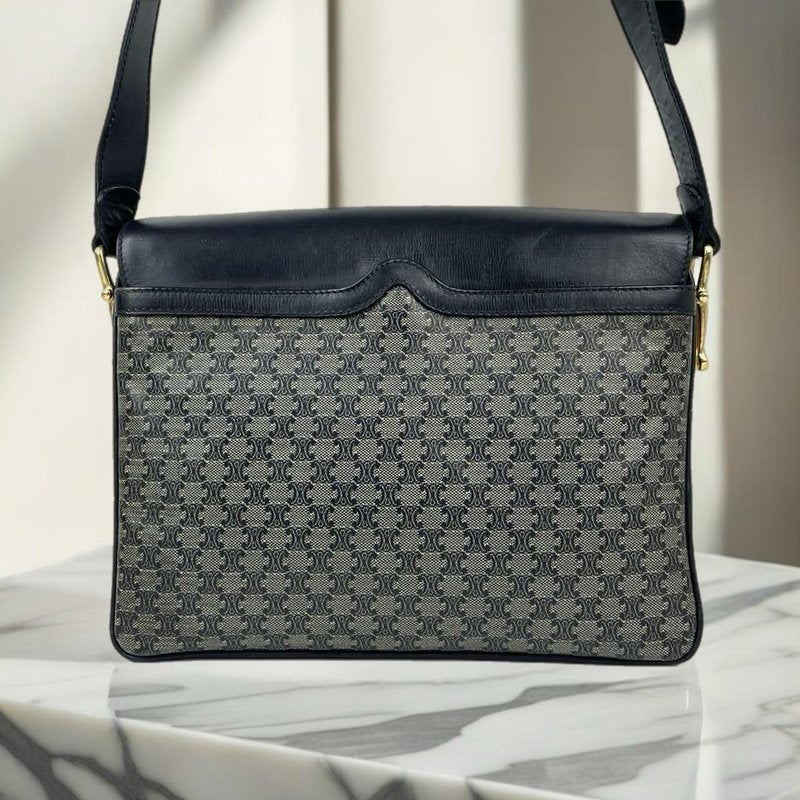 CELINE rare black and gray old flower tofu bag / side bag / oblique bag