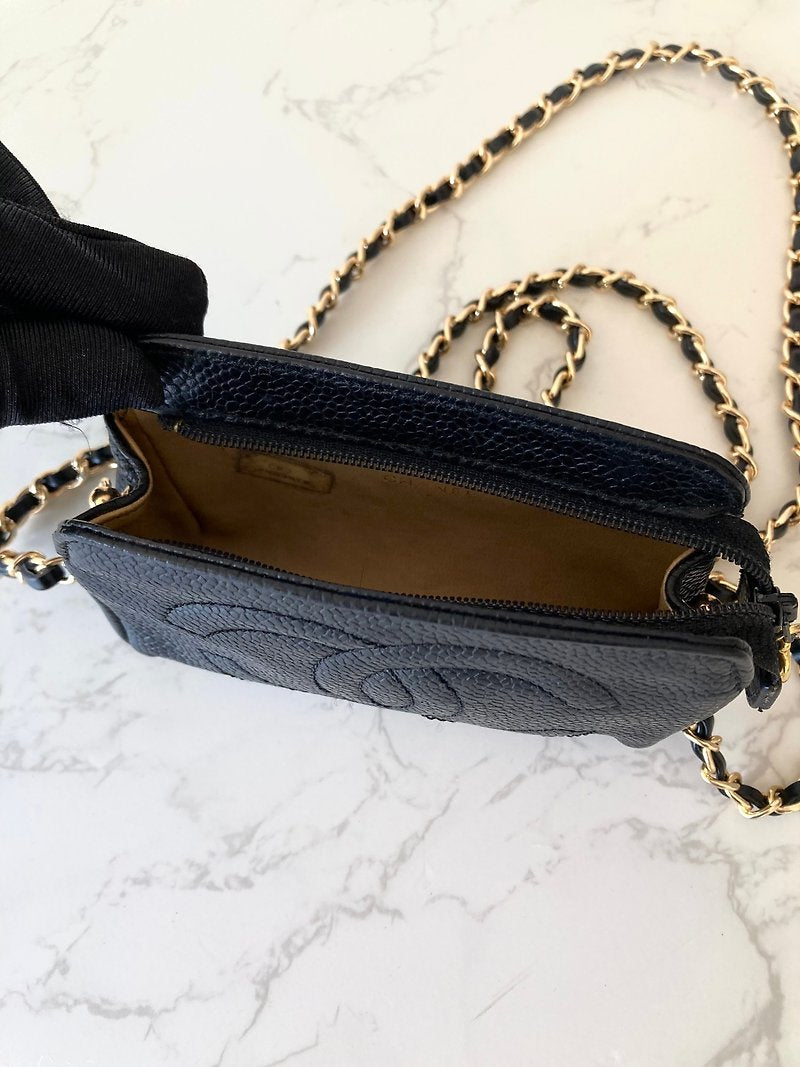 CHANEL Caviar Leather Black Small Bag/Side Bag/Crossbody Bag/Clutch Bag